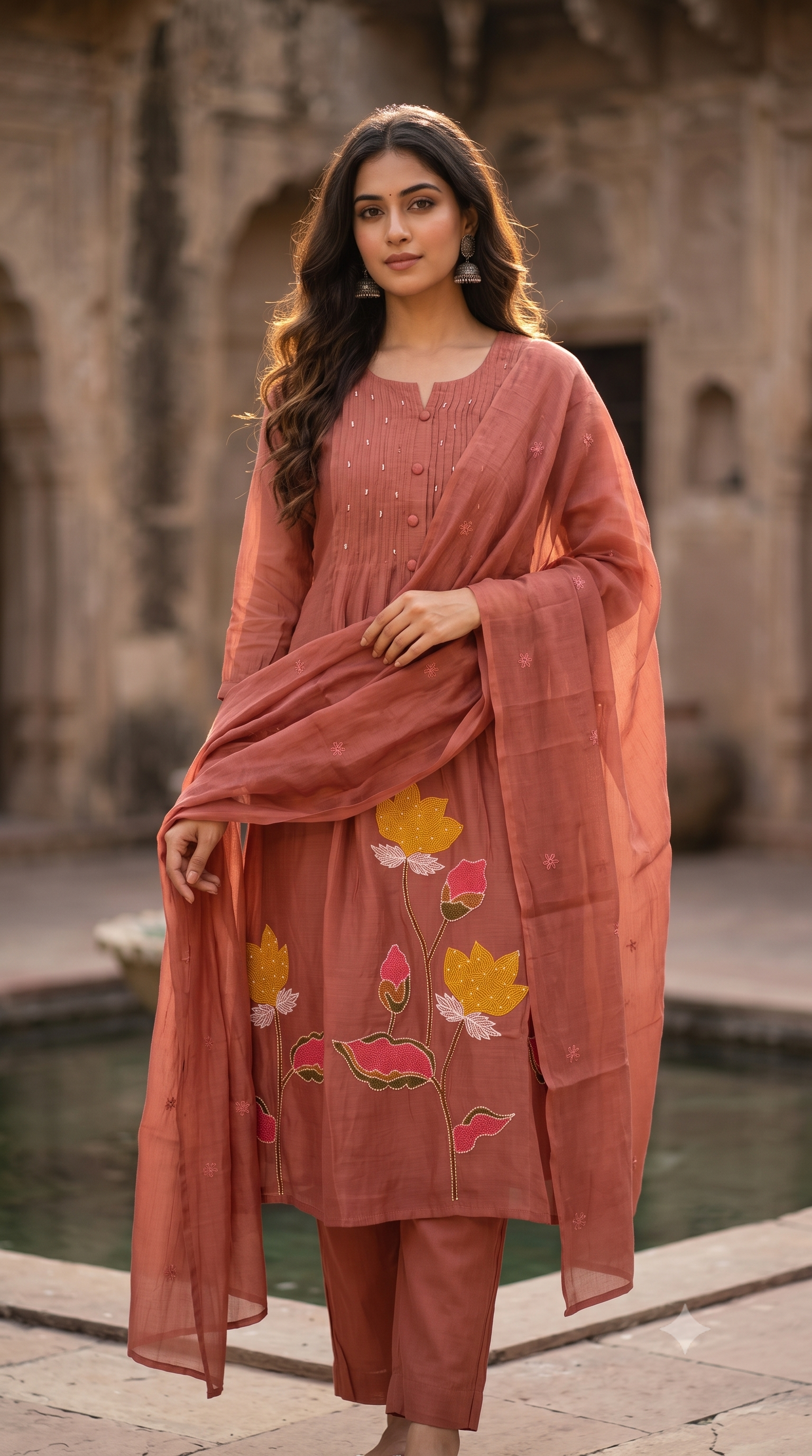 Mauve Mul Chanderi Salwar Suit