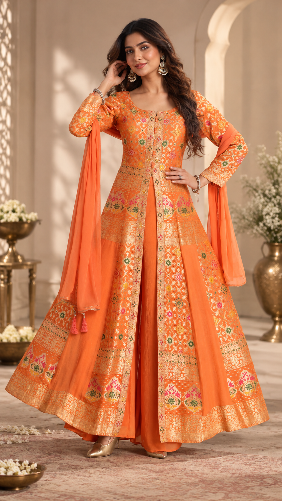 Orange Georgette Anarkali Suit