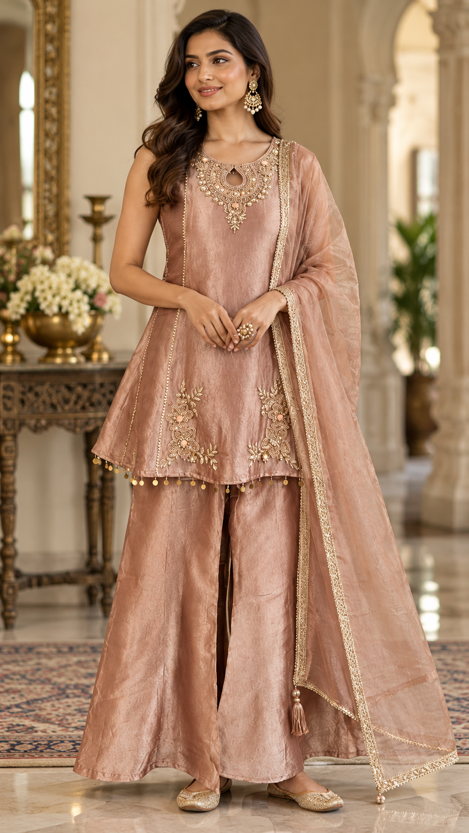 Mauve Organza Tissue Silk Sharara Suit