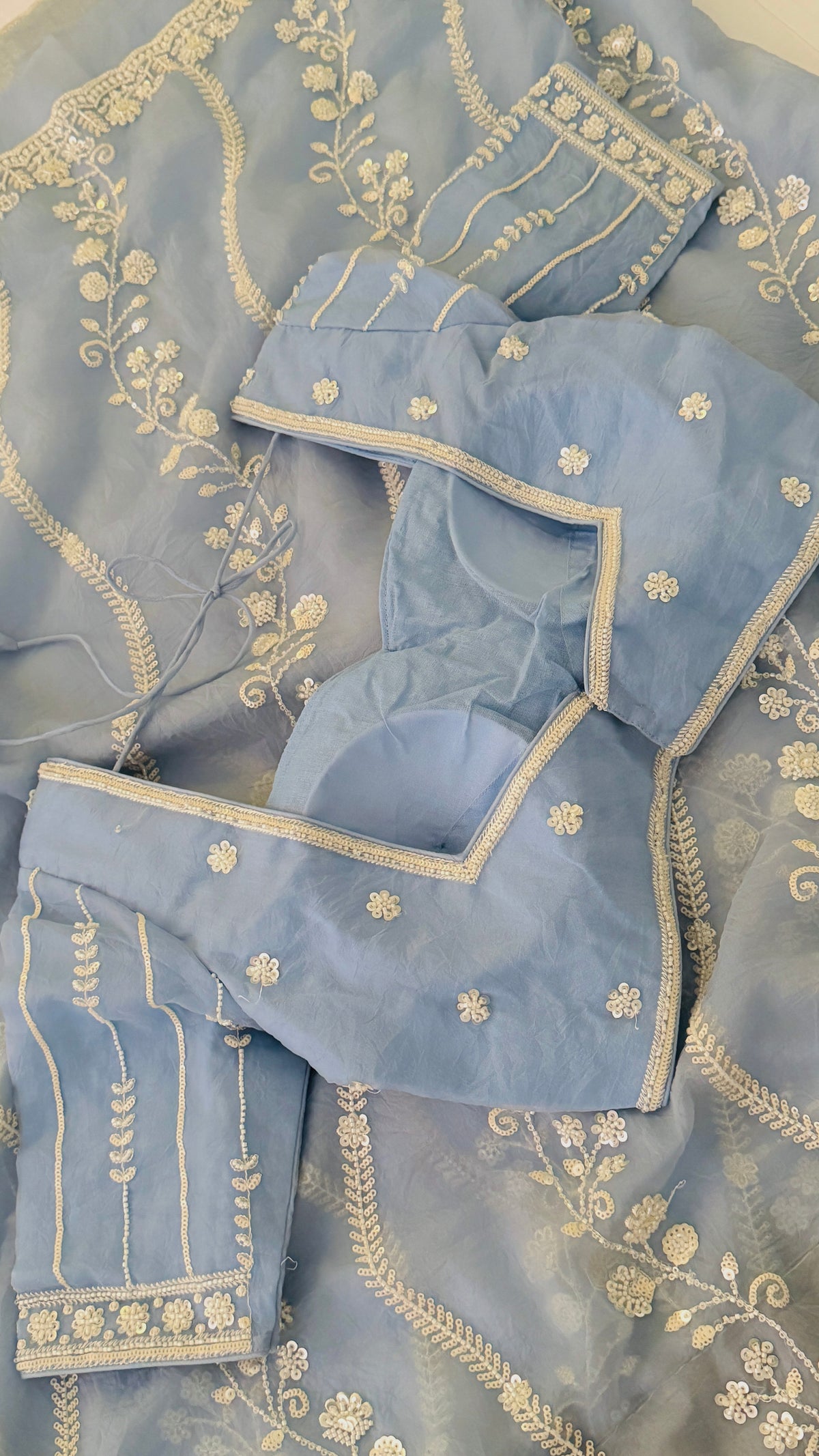 Light Blue Organza Fancy Saree
