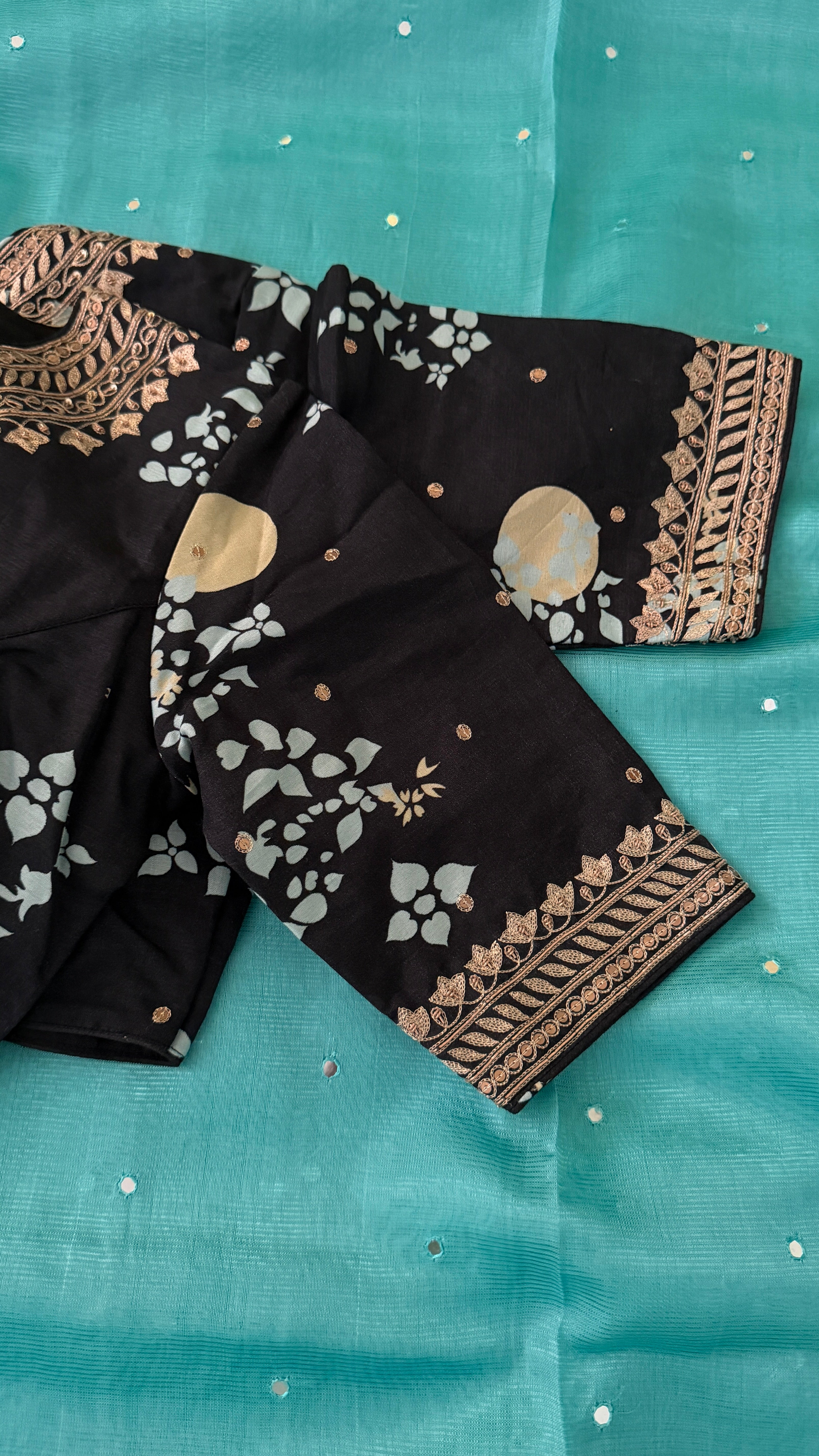 Black Printed Floral High-Neck Blouse