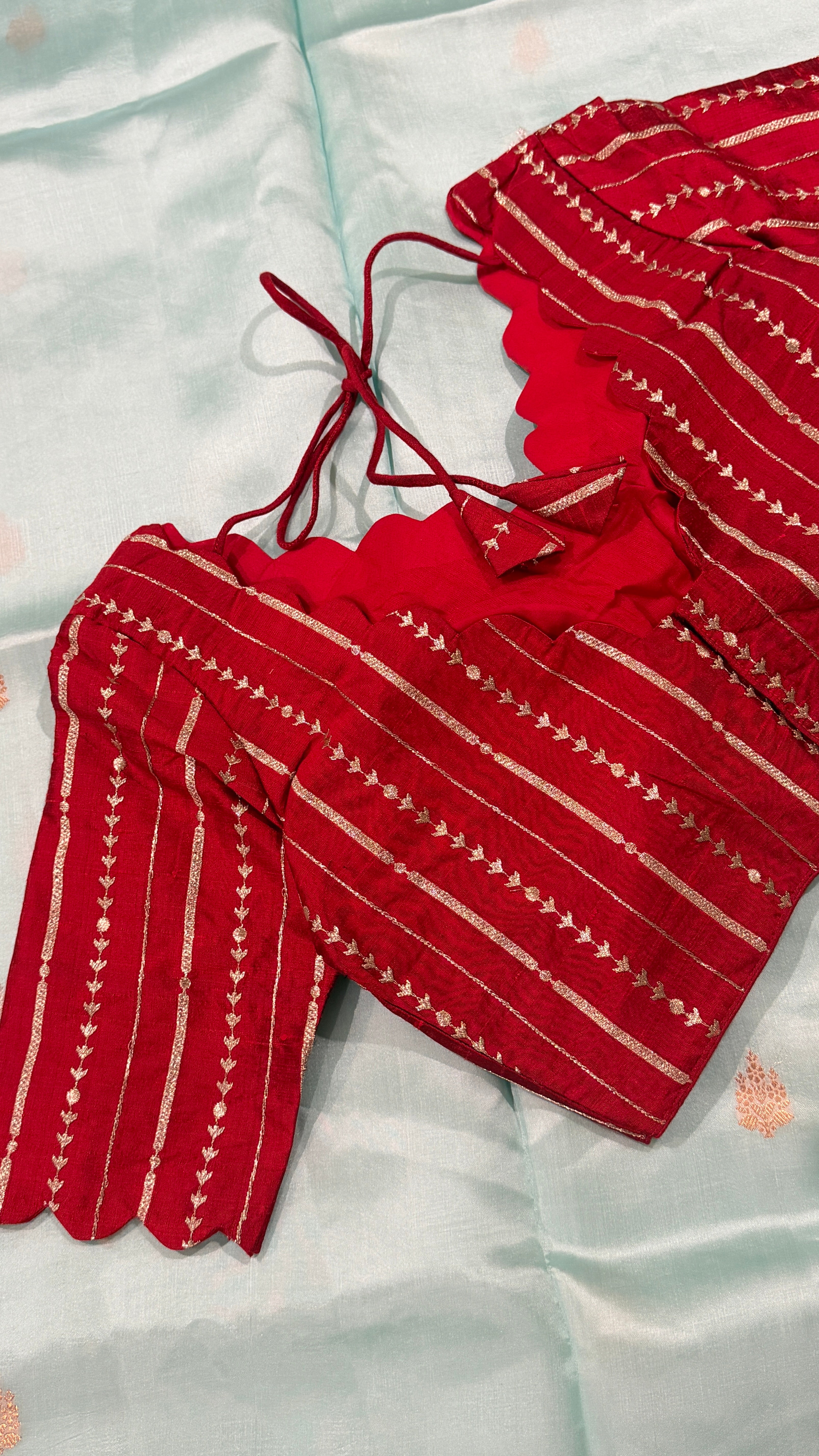 Maroon Zari Vine Scallop Blouse