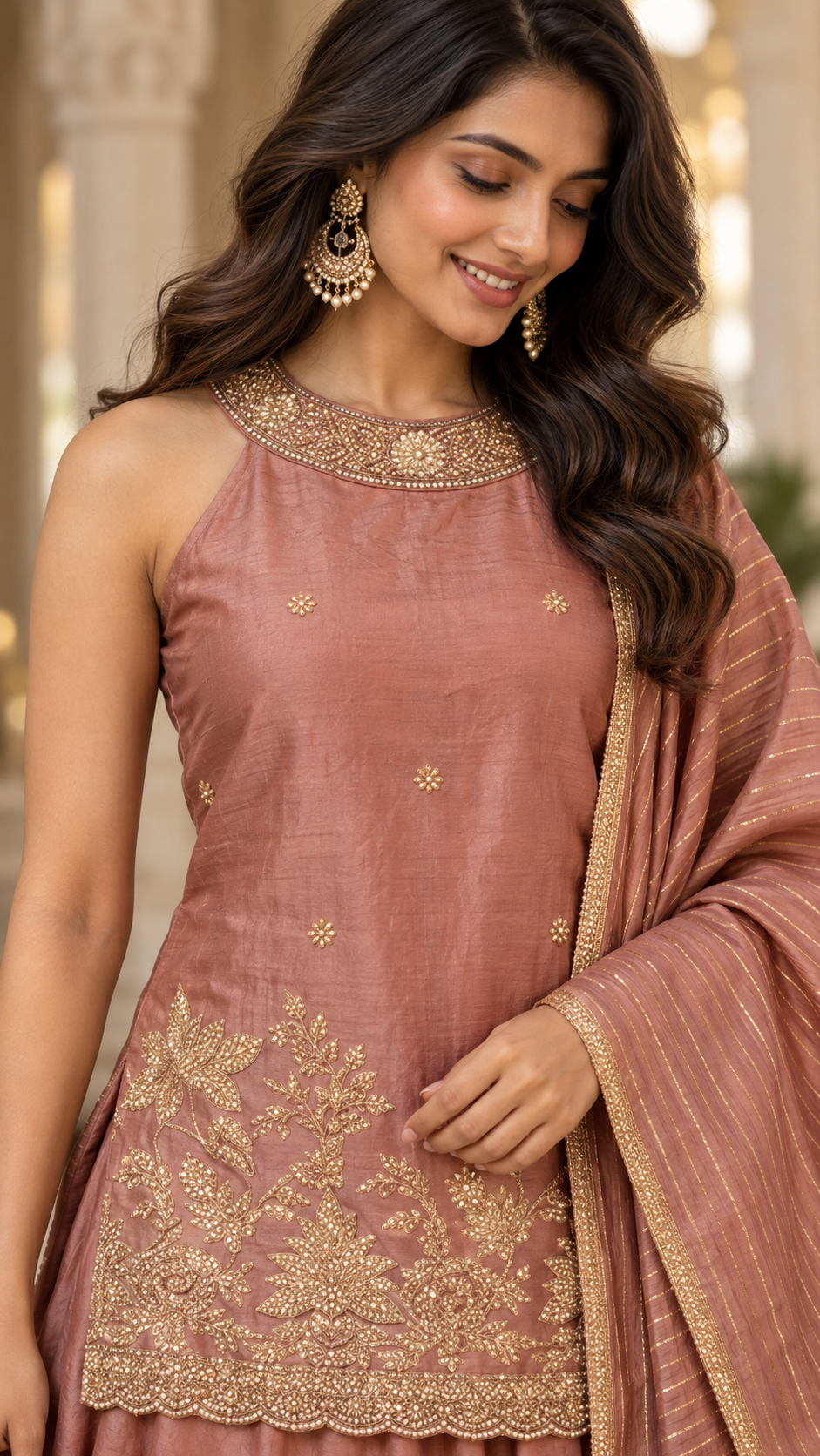 Dusty Rose Tissue Silk Sharara Suit