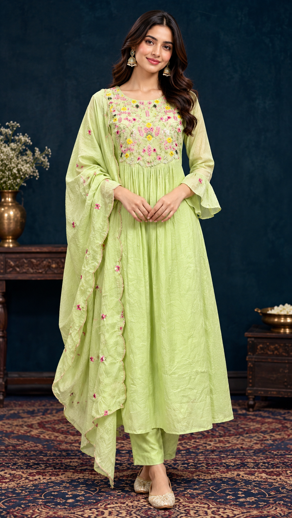 Pistachio Green Mul Chanderi Suit
