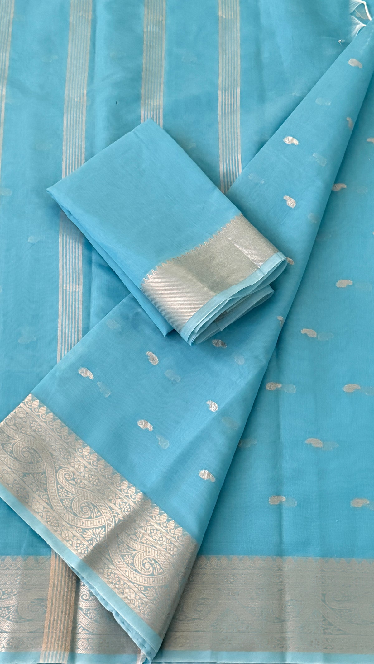 Sky Blue Cotton Silk Saree