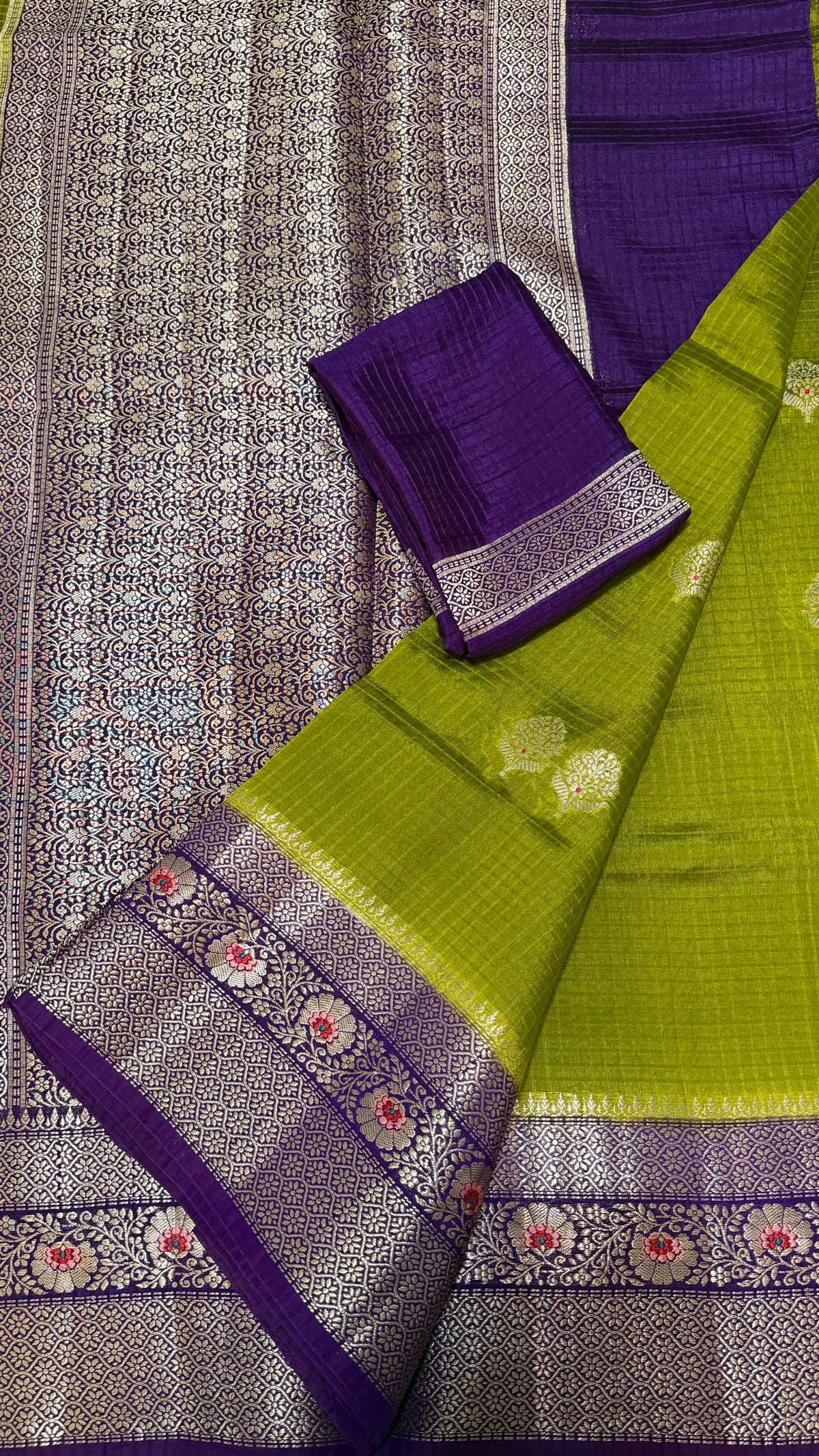 Moss Green Viscose Beneras Silk Saree