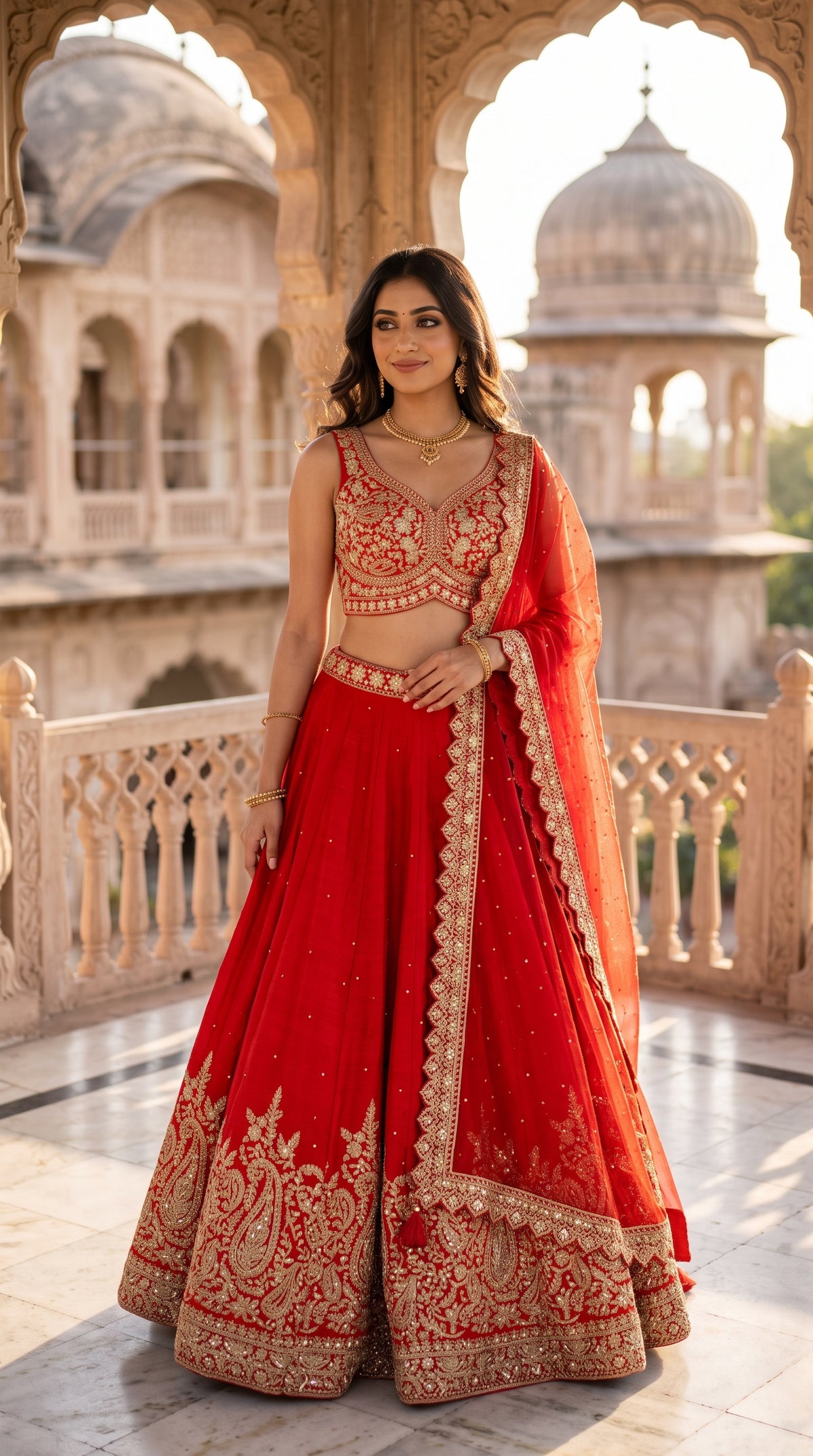 Orange chinon Silk Crop Top Lehenga