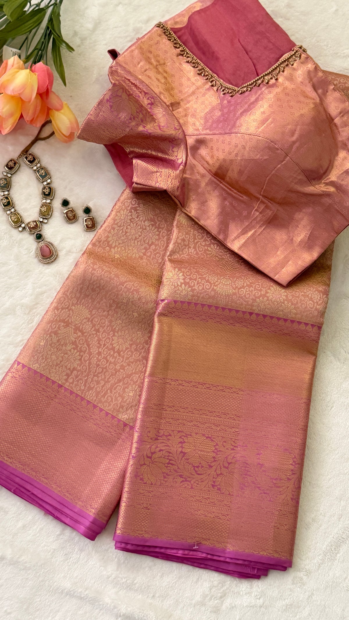 Rose Pink Kanchi Silk Saree