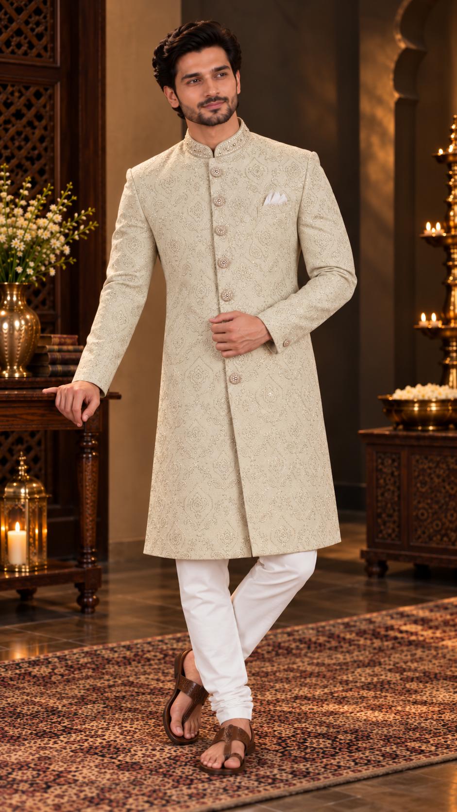Off-White Embellished Sherwani