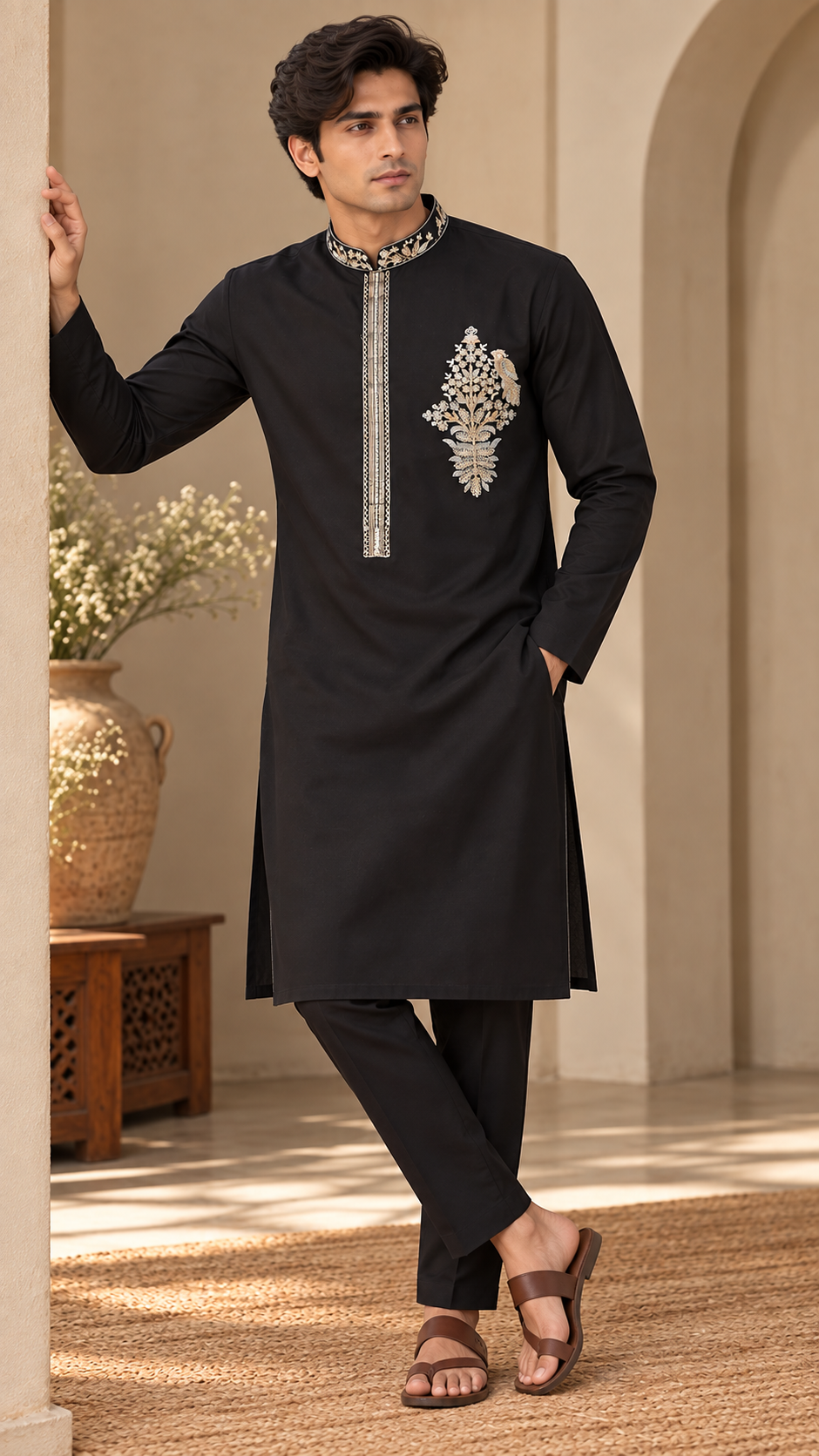 Black Embroidered Kurta Set