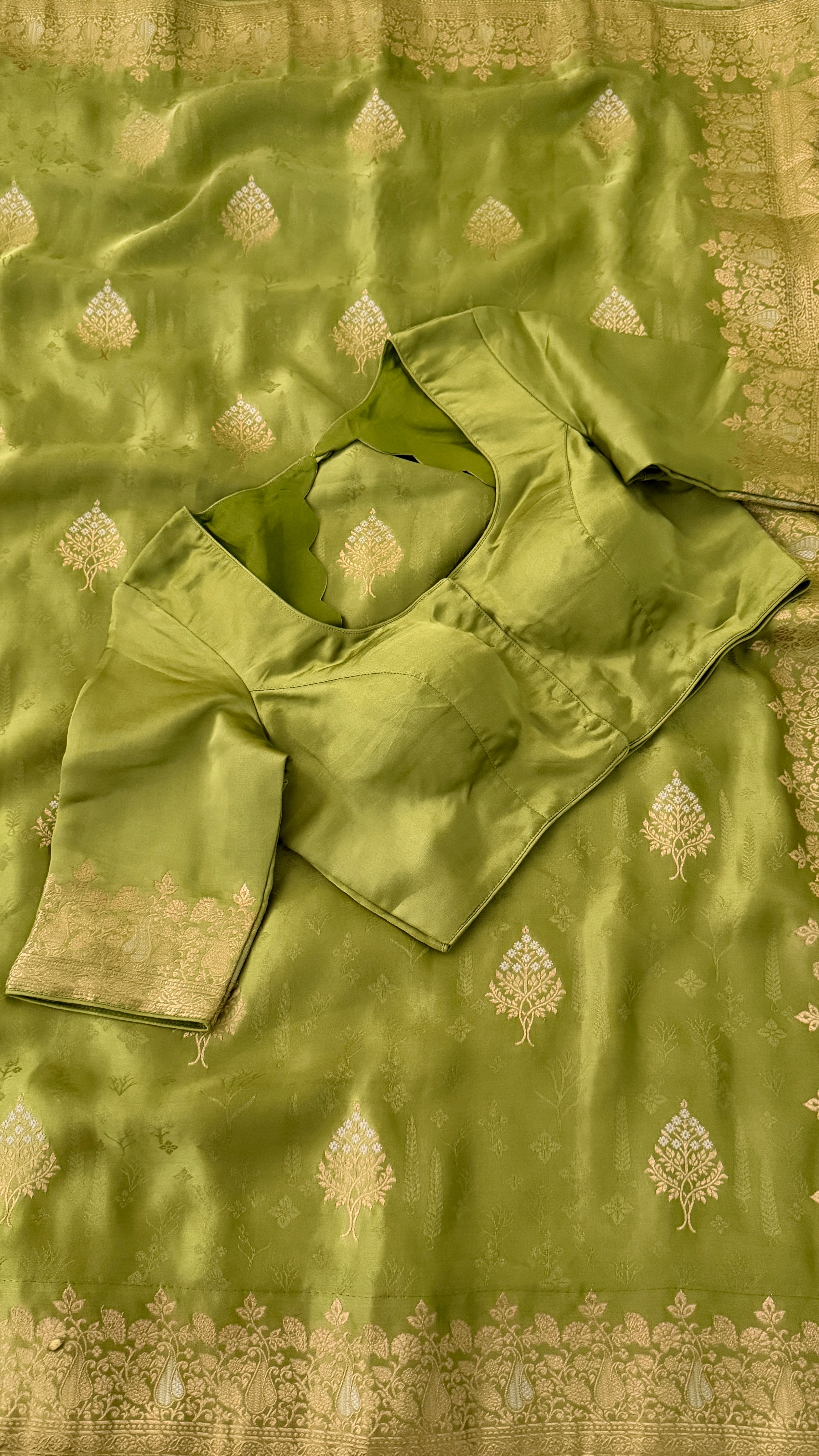 Green Banaras Satin Saree