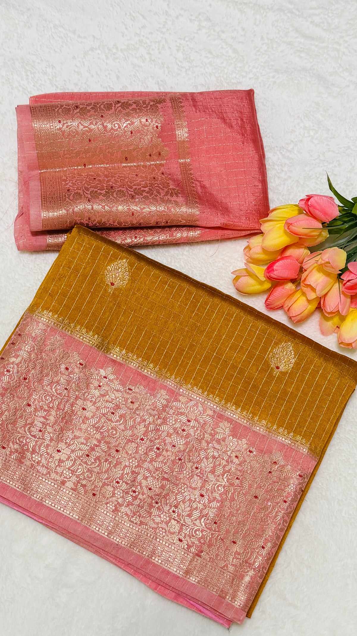 Mustard Viscose Beneras Silk Saree