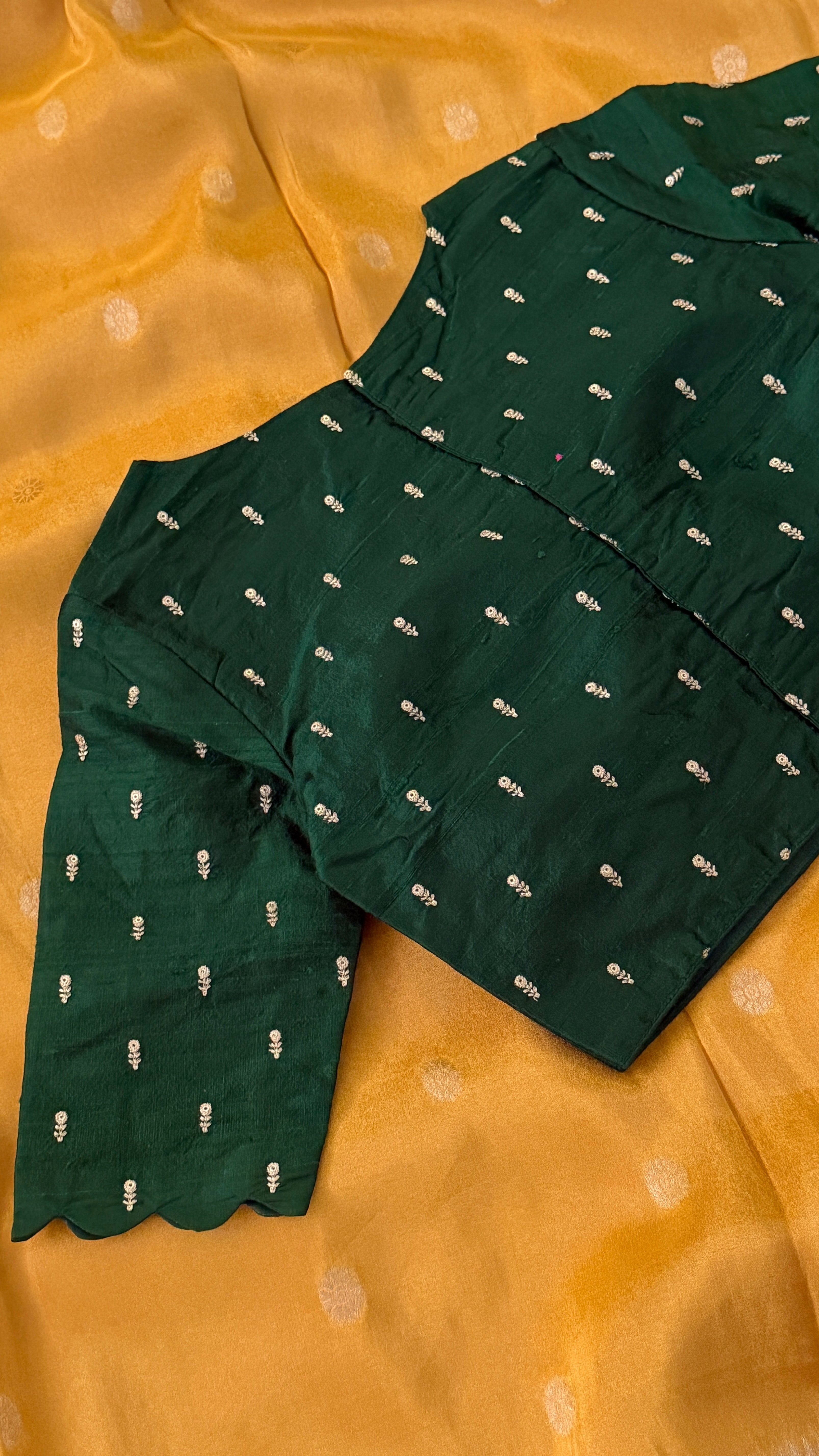 Bottle Green Buti Scallop Blouse