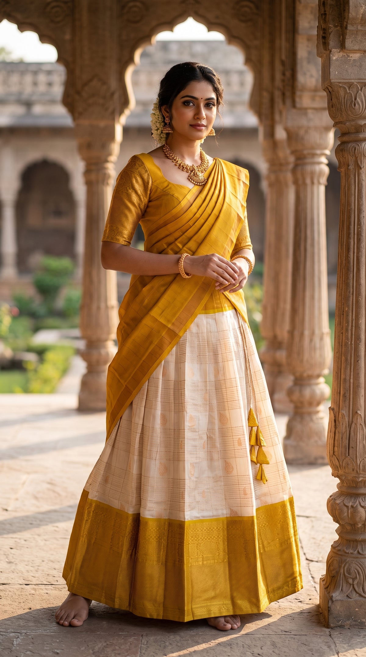 Off White Kuppadam Silk Langa Voni