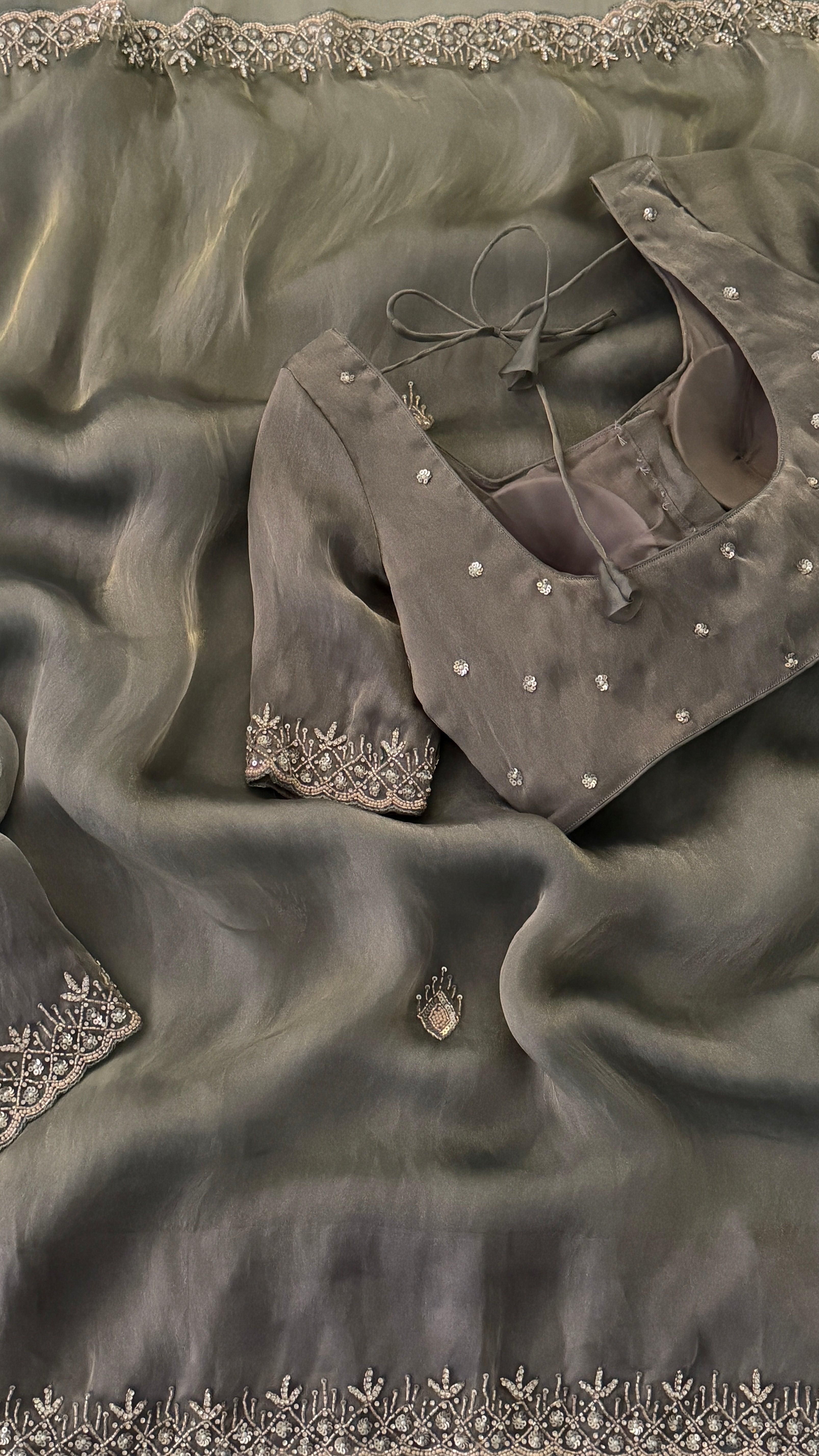 Grey Shimmer Organza Fancy Saree