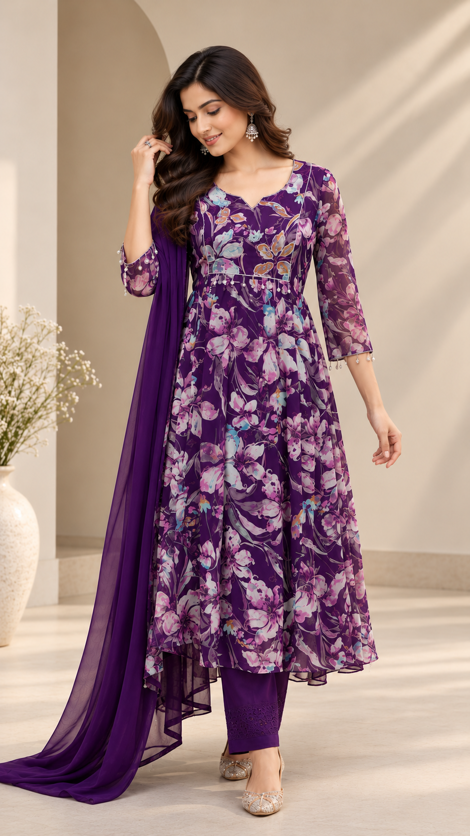 Wine Chinon Silk A-Line Cut Suit