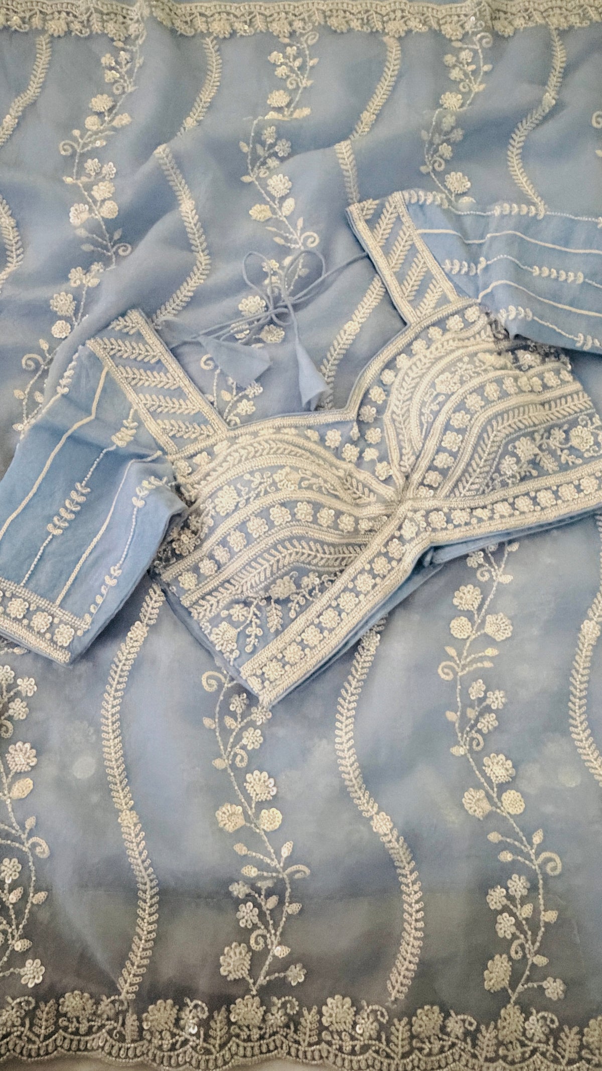 Light Blue Organza Fancy Saree