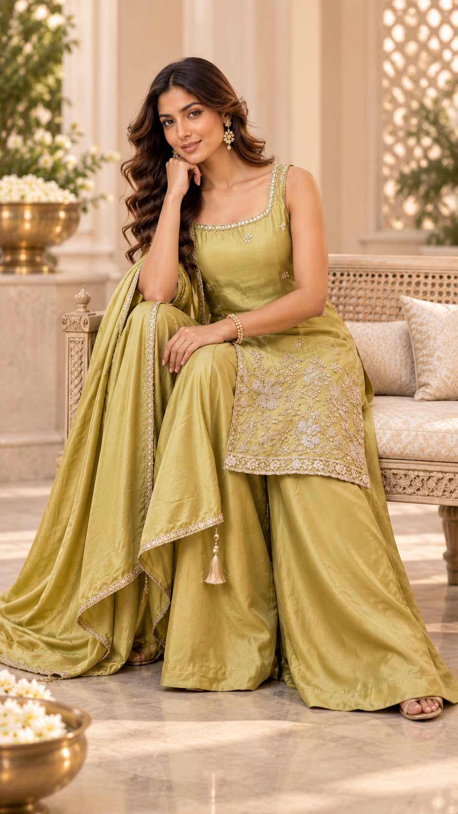 Mehendhi Green Crepe Silk Sharara Suit