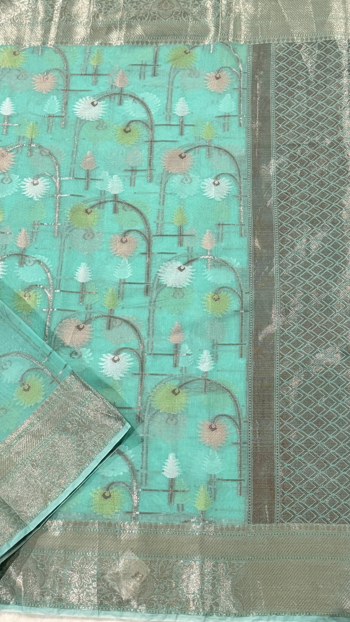 Sea Green Chanderi Silk Saree