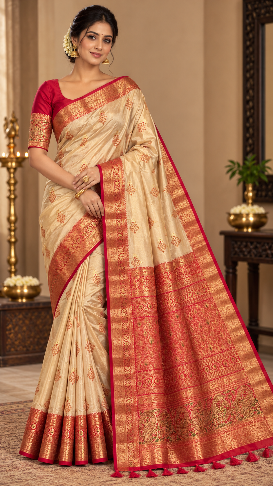 Beige Gold Kanchi Silk Saree