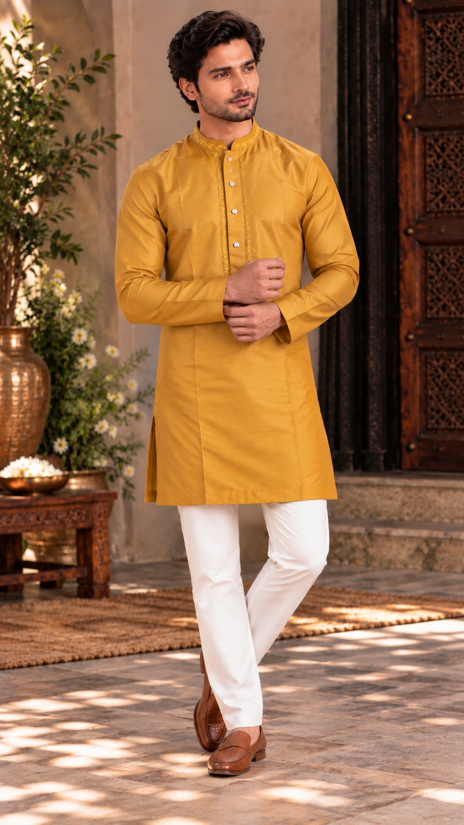 Mustard Yellow Silk Kurta