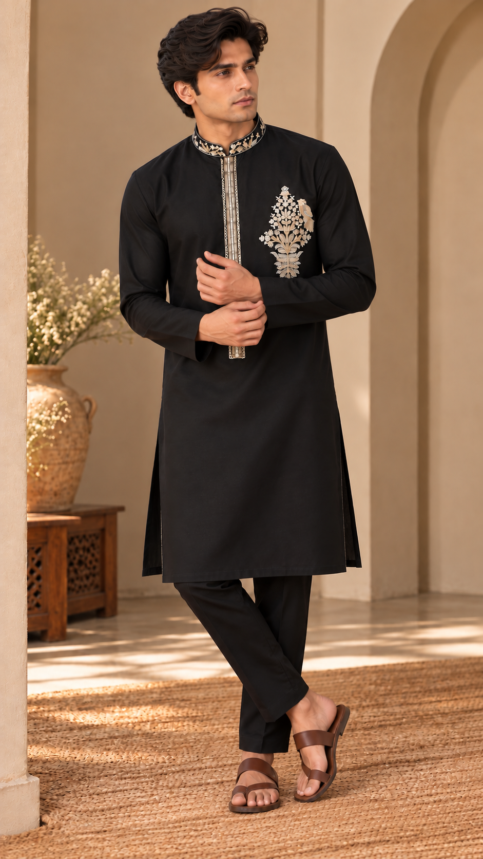 Black Embroidered Kurta Set
