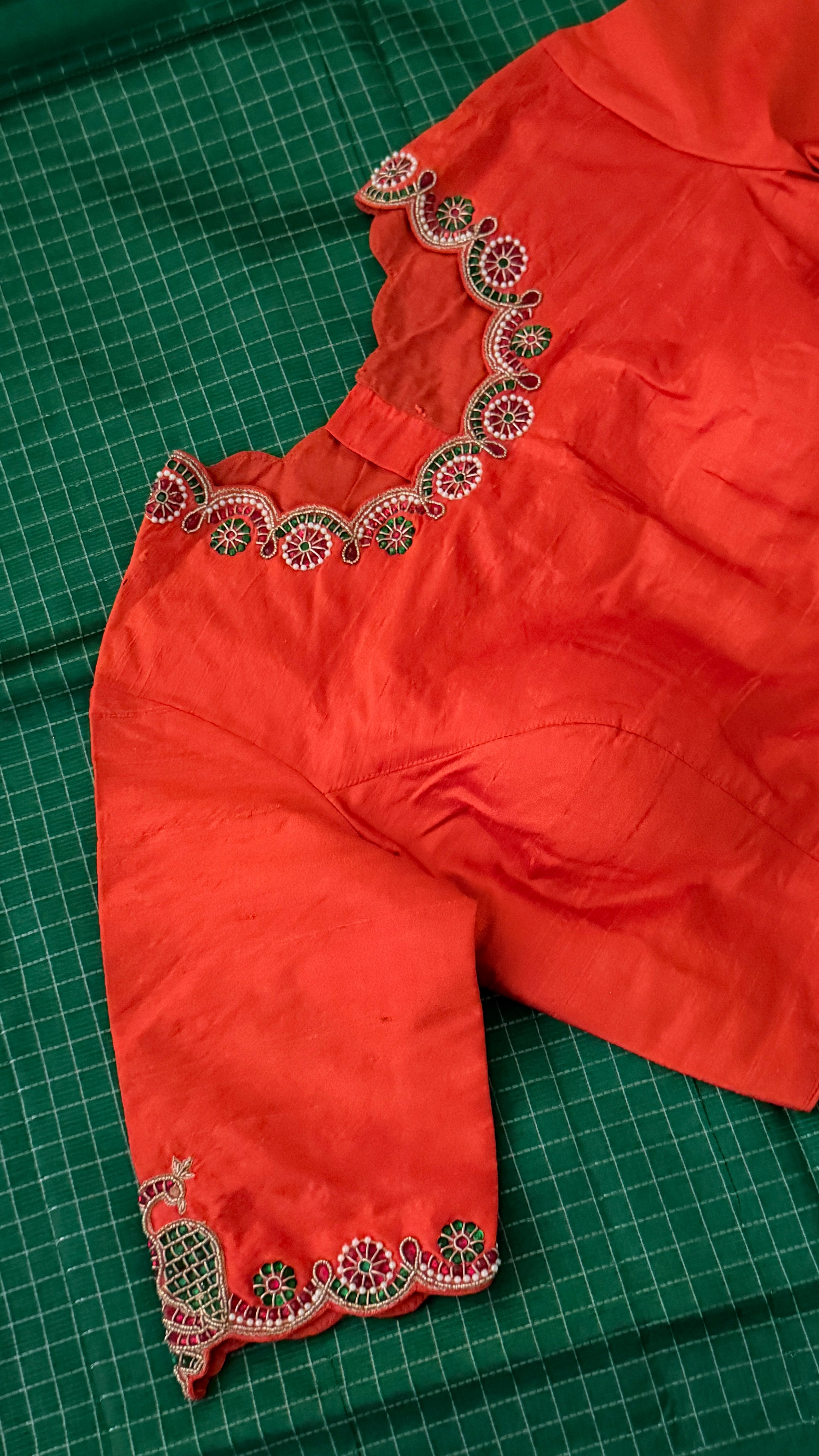 Orange High-Neck Jewel Blouse