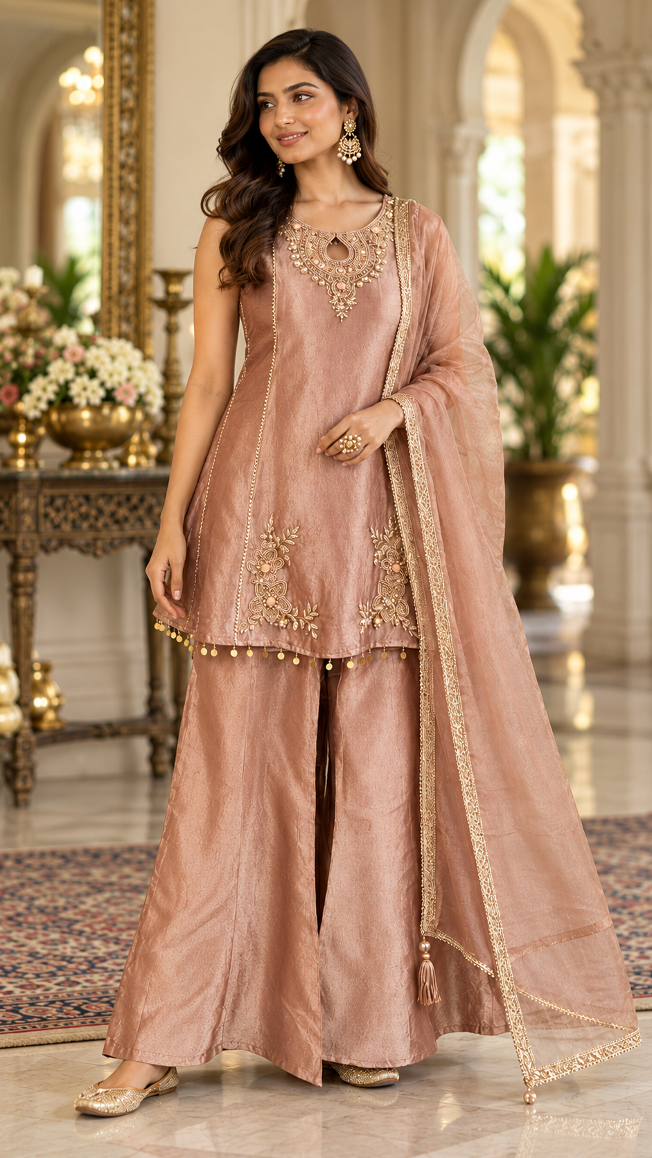 Mauve Organza Tissue Silk Sharara Suit
