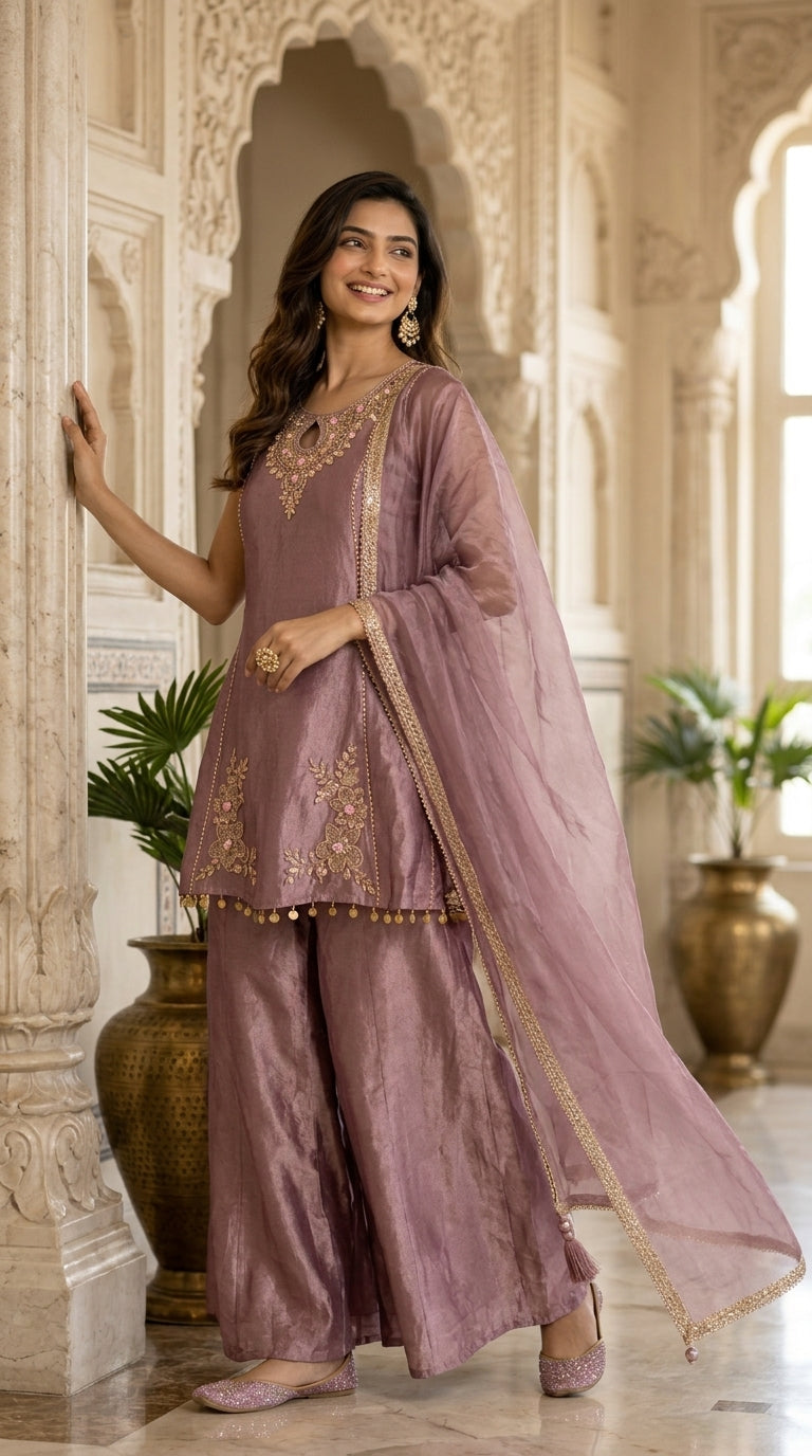 Blush Pink Crushed Tissue Sharara Suit