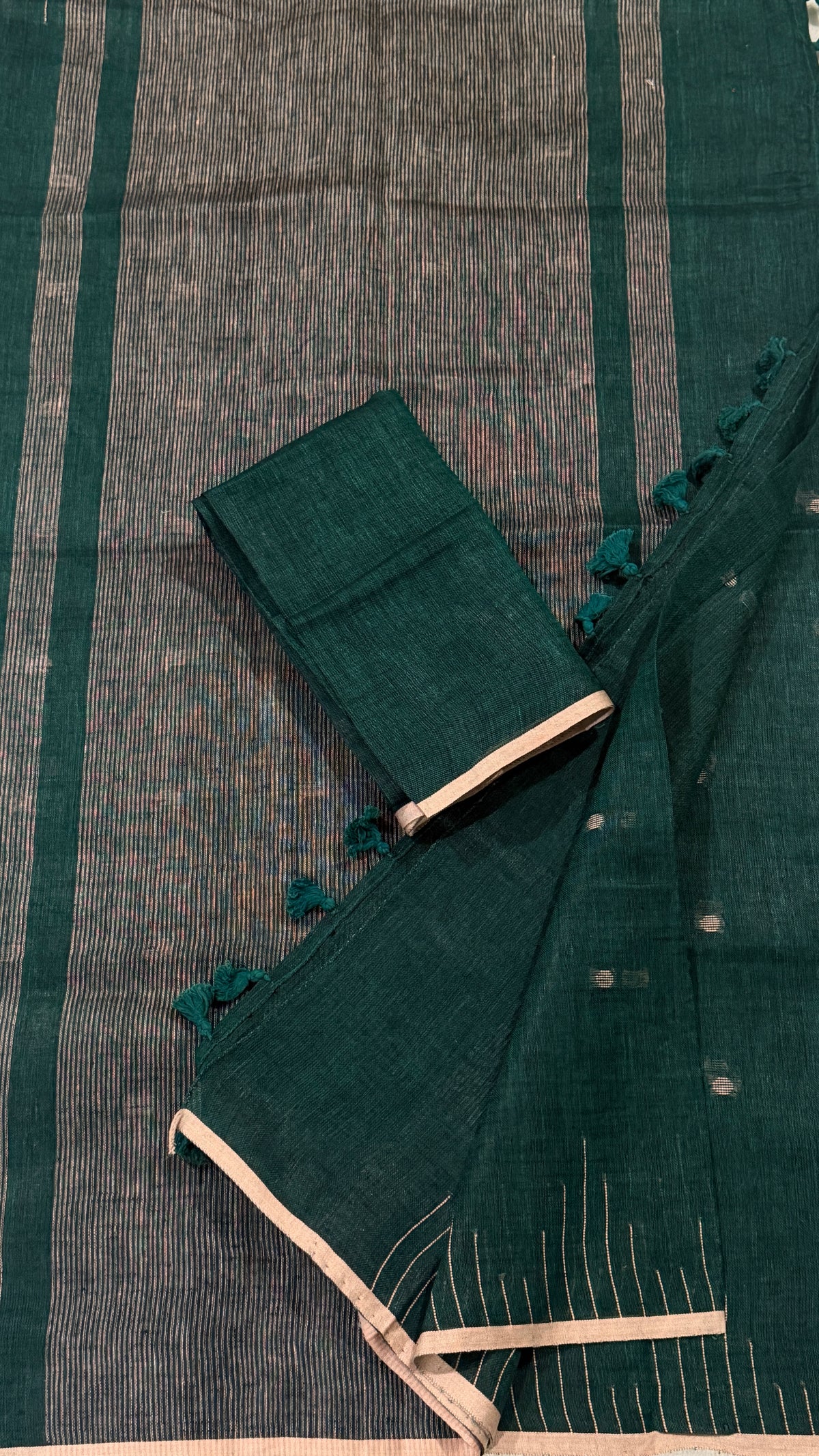 Bottle Green Linen Saree