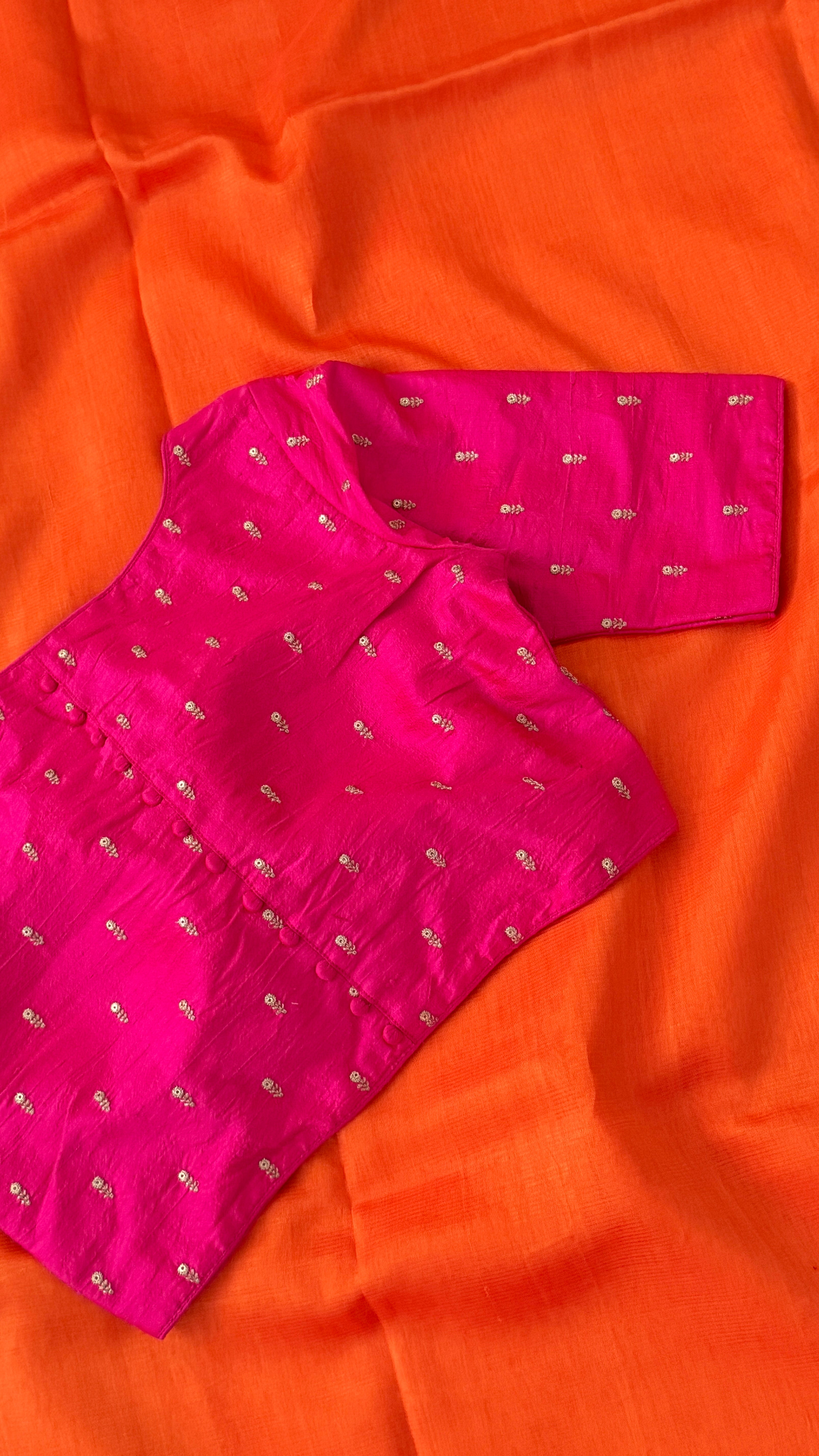 Hot Pink Buti Boat Neck Blouse