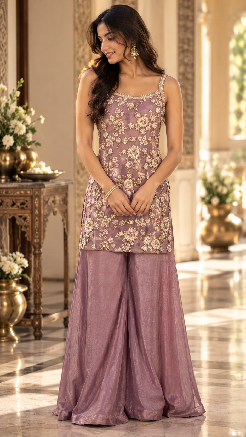 Lavender Tissue Silk Sharara Suit