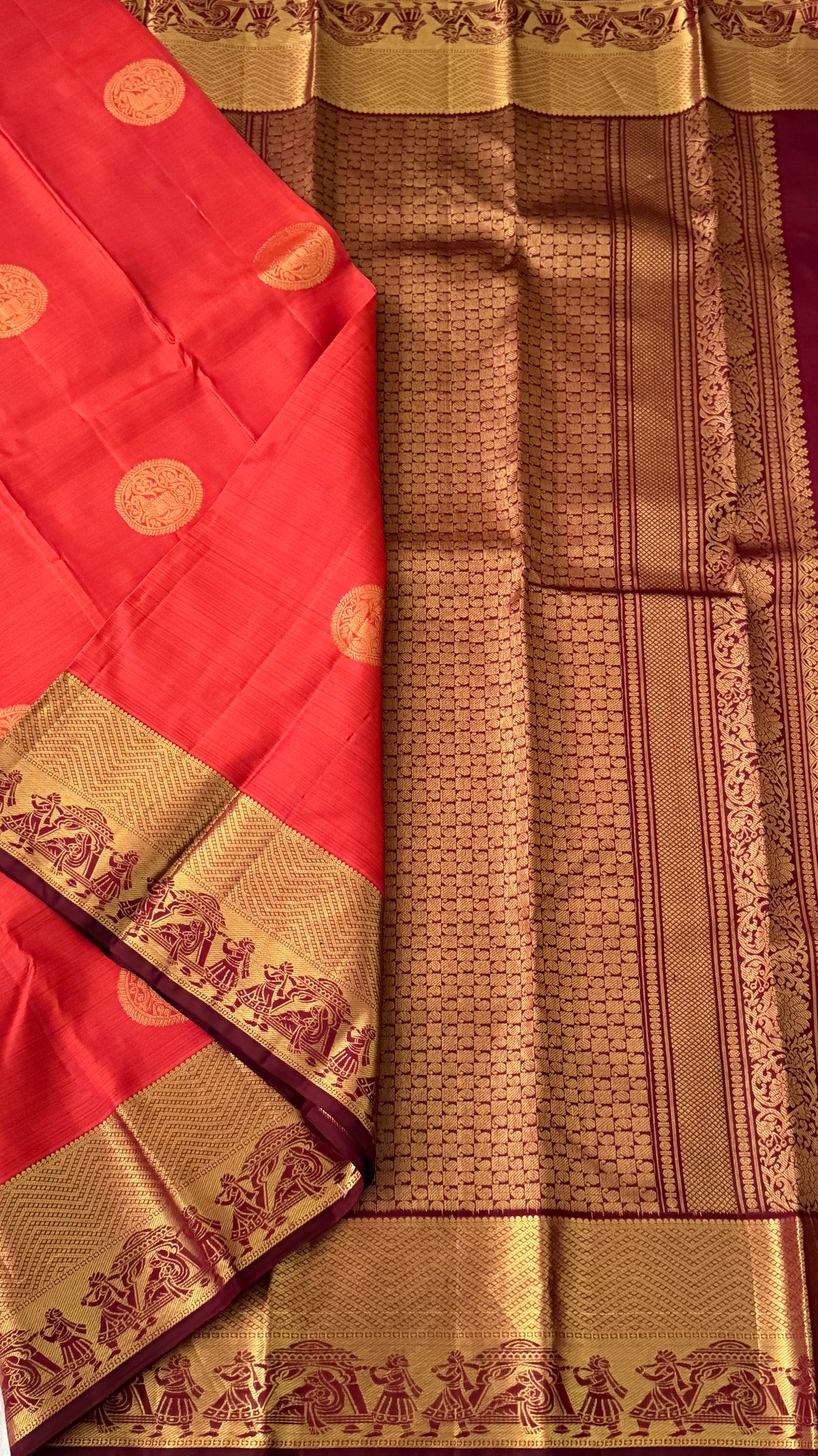 Burnt Orange Kanchi Silk Saree