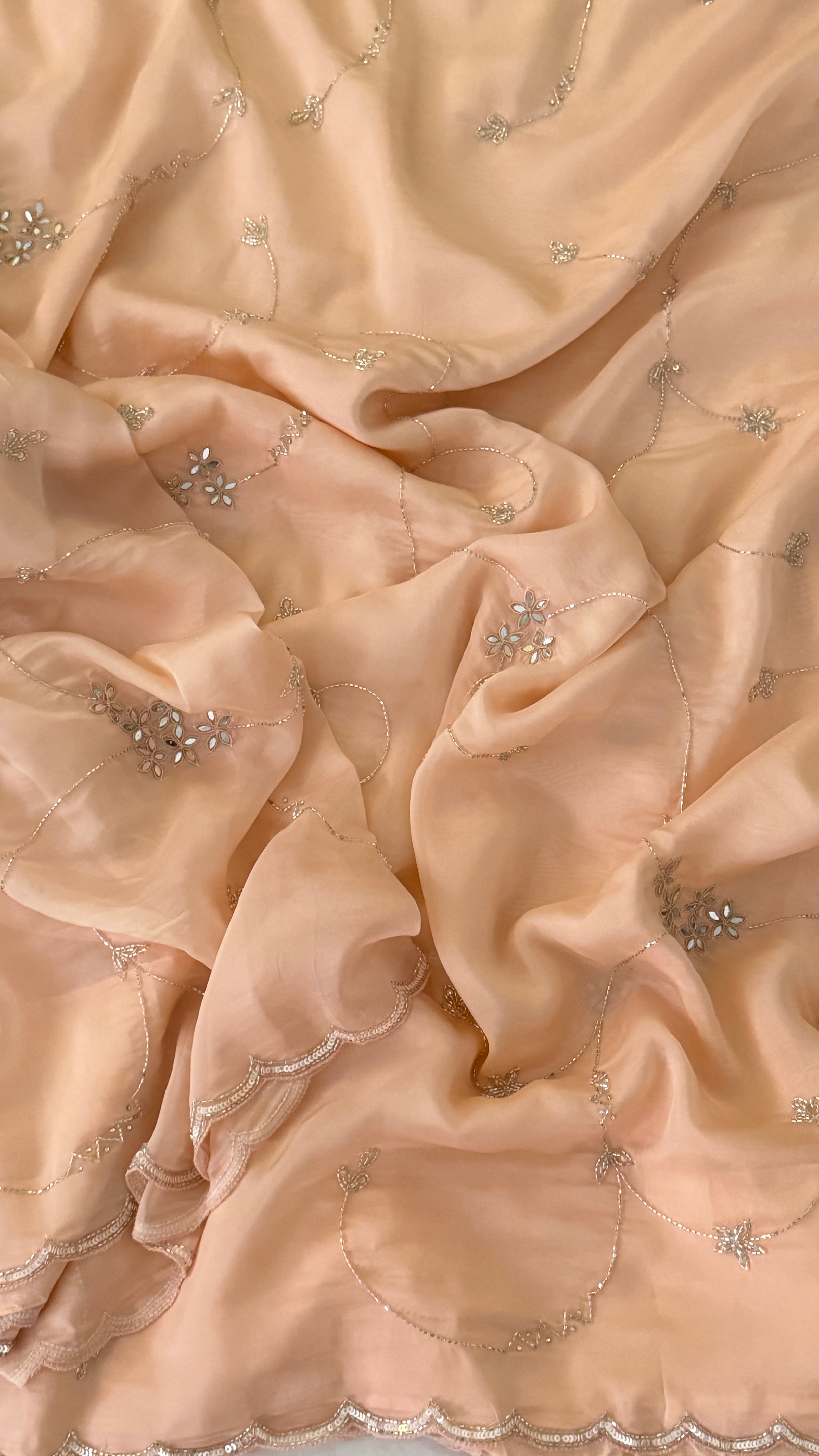 Peach Glass Organza Fancy Saree