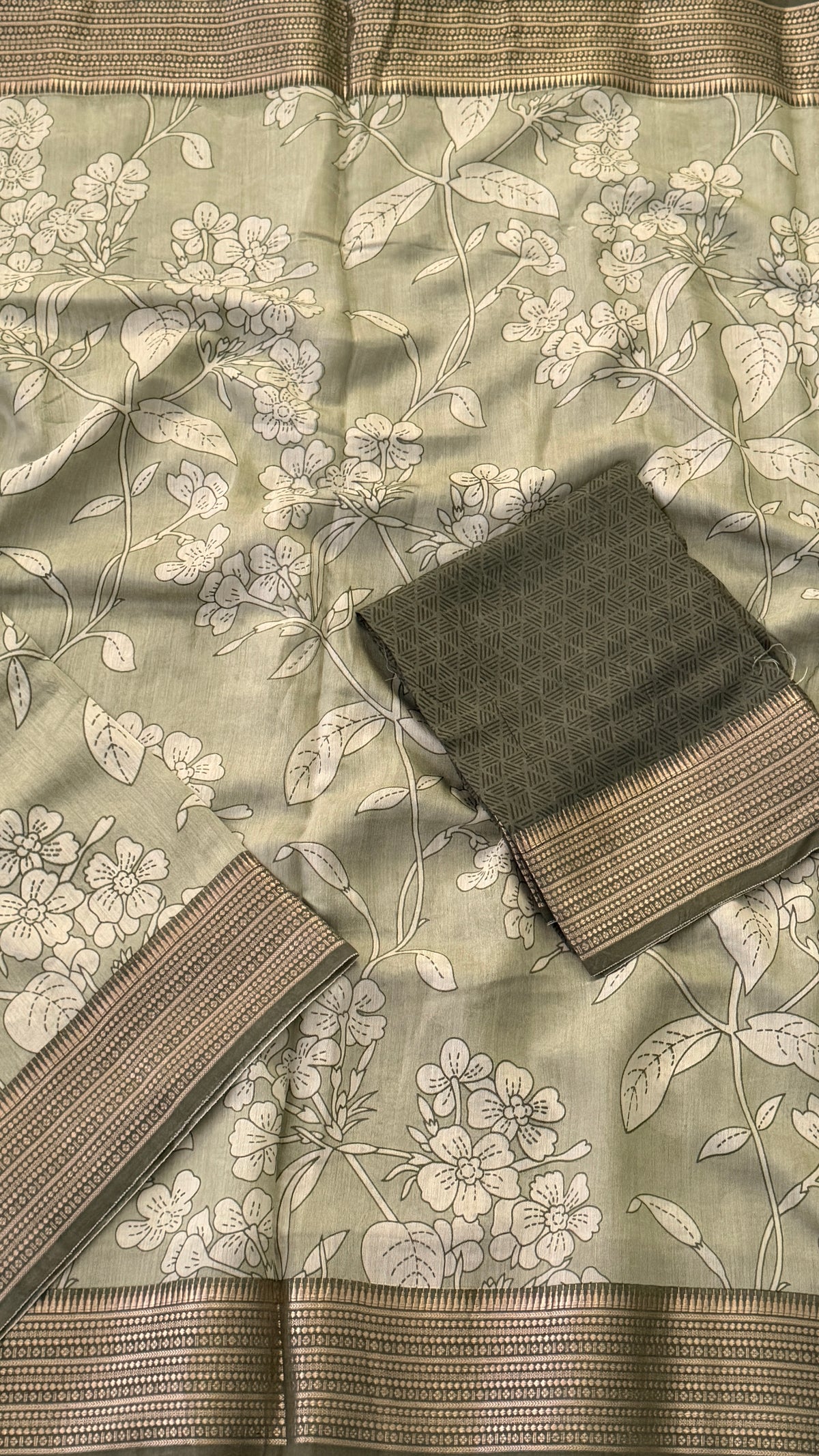 Muted Sage Green Soft Cotton Saree