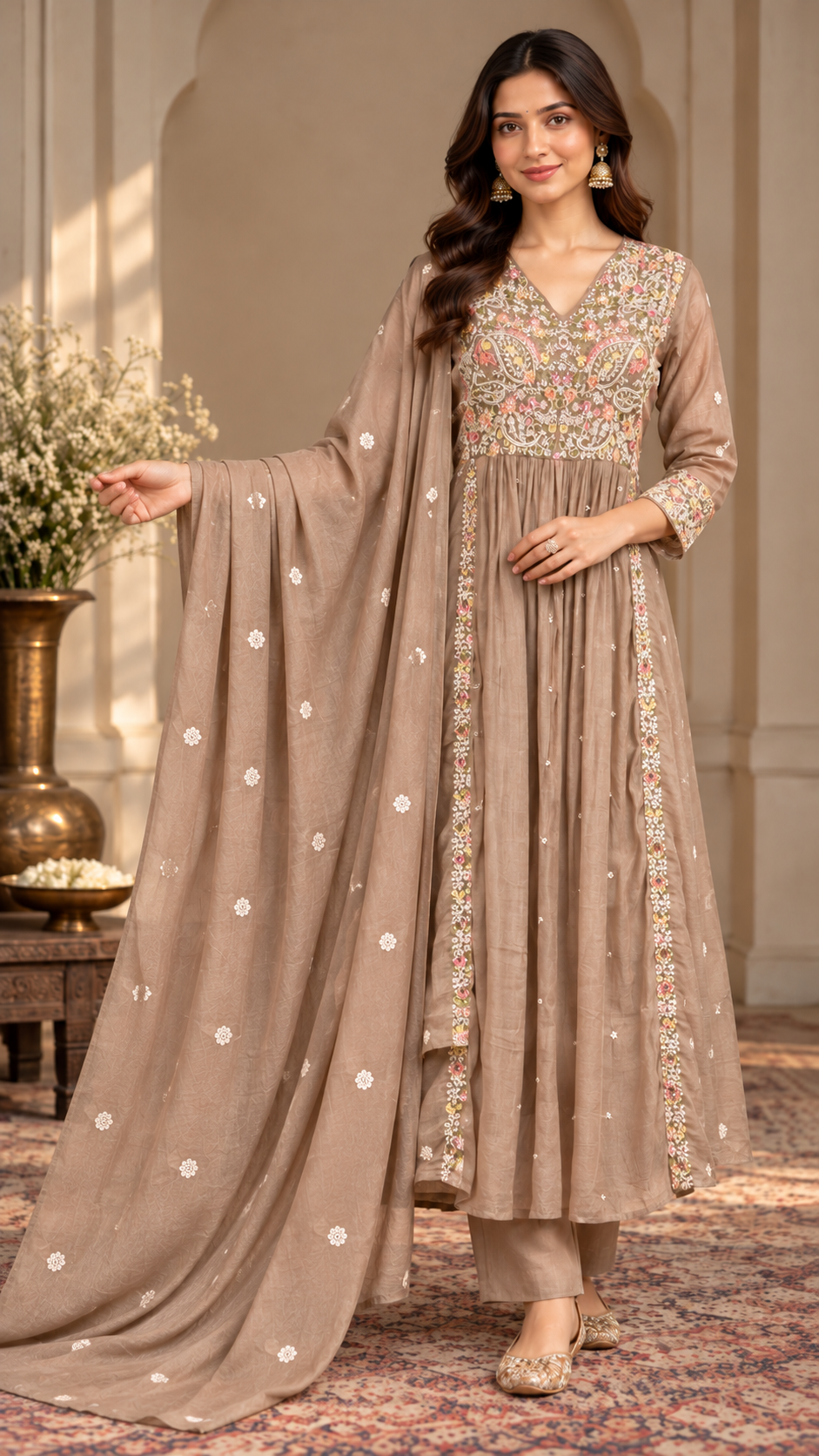 Dusty Rose Mul Chanderi Suit