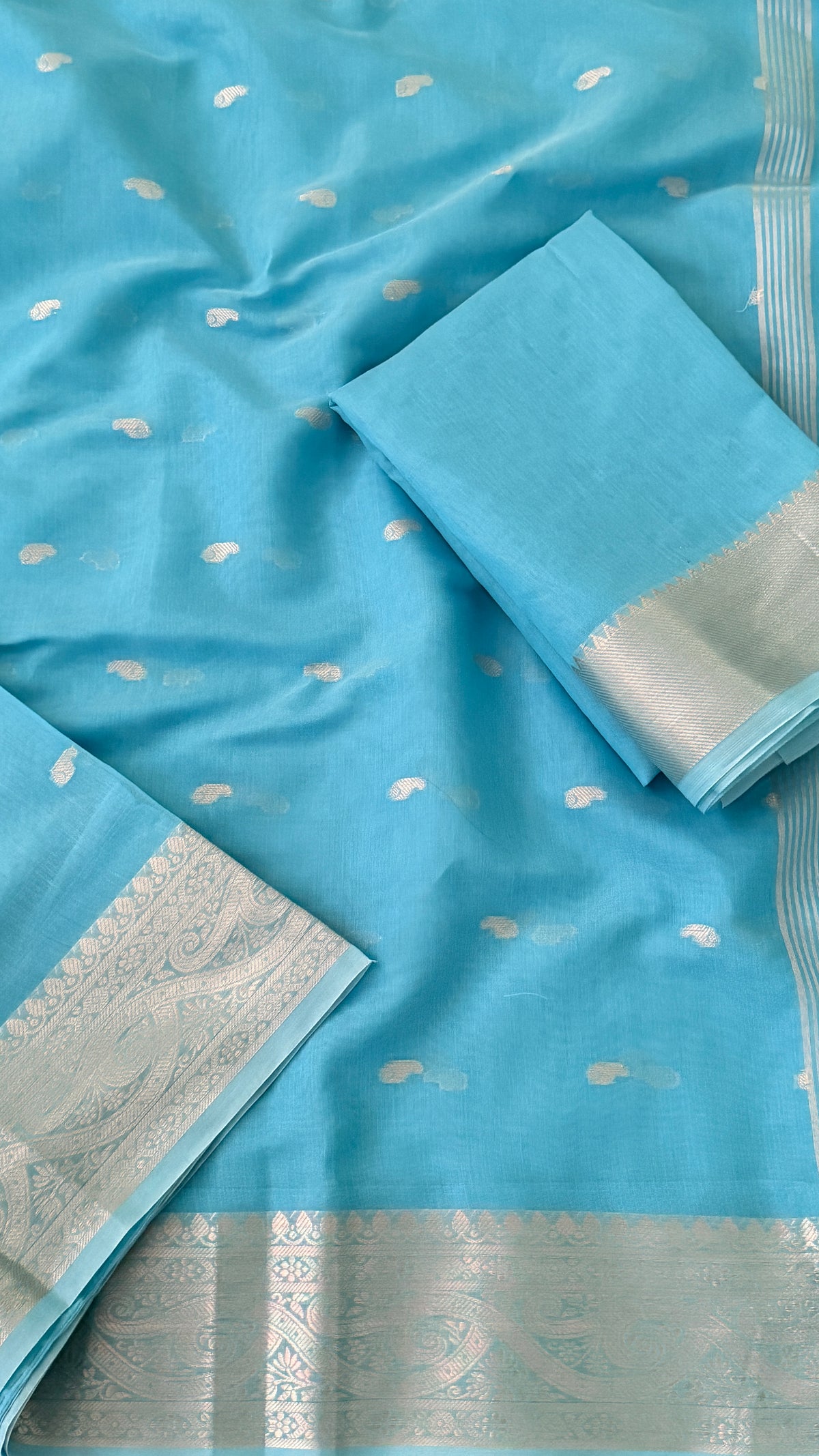 Sky Blue Cotton Silk Saree