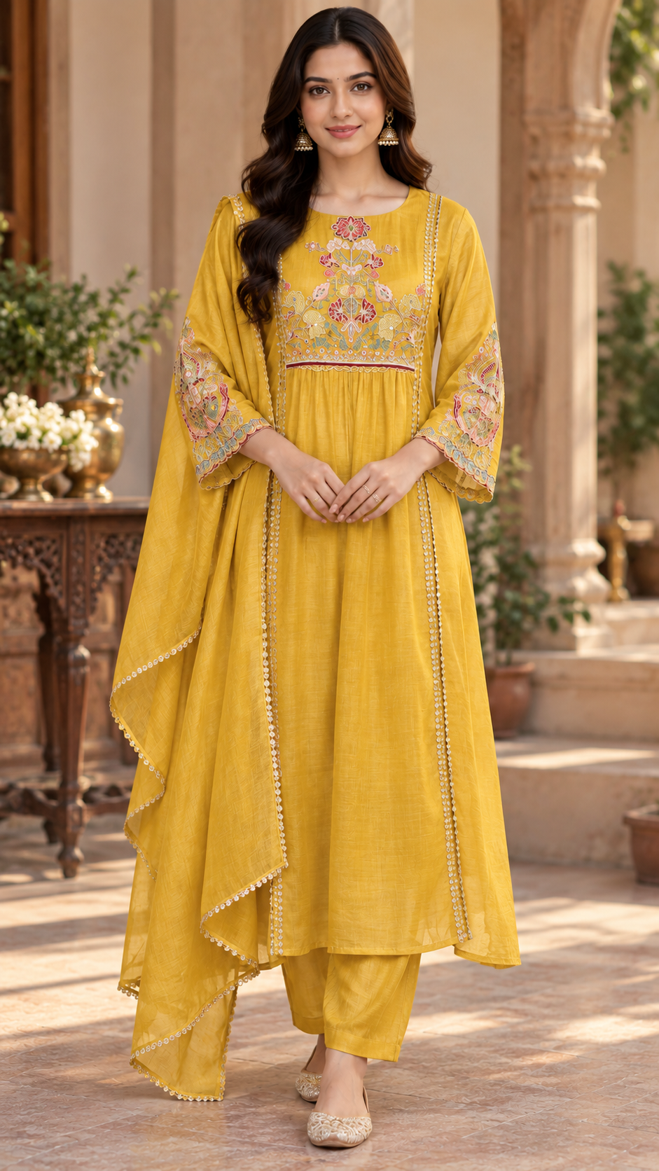Mustard Mul Chanderi Suit
