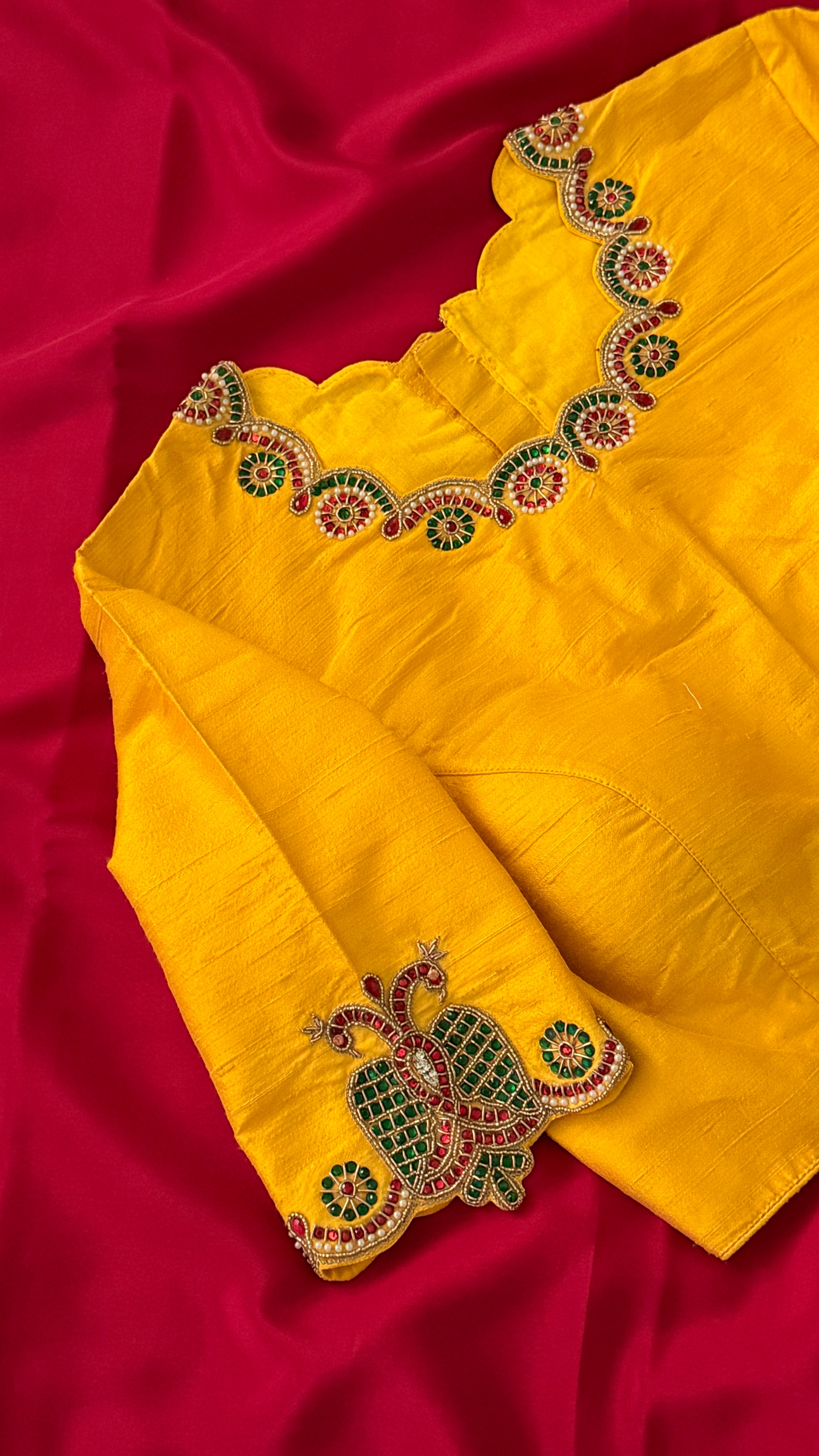 Yellow High-Neck Jewel Blouse