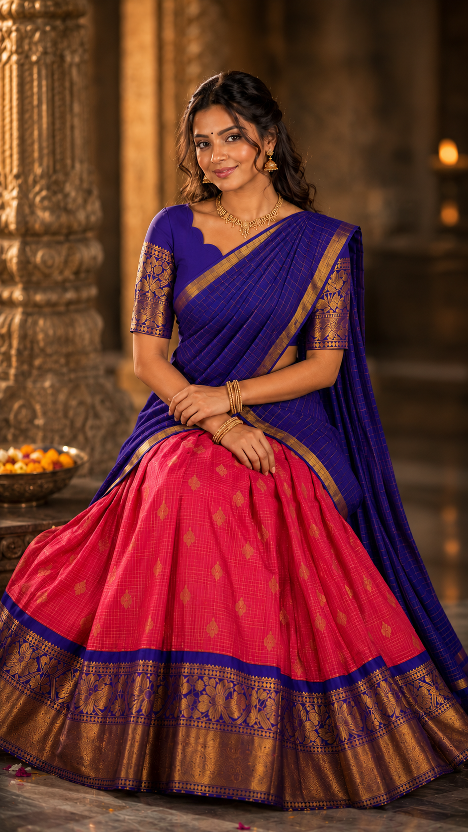 Reddish Pink Kuppadam Silk Langa Voni