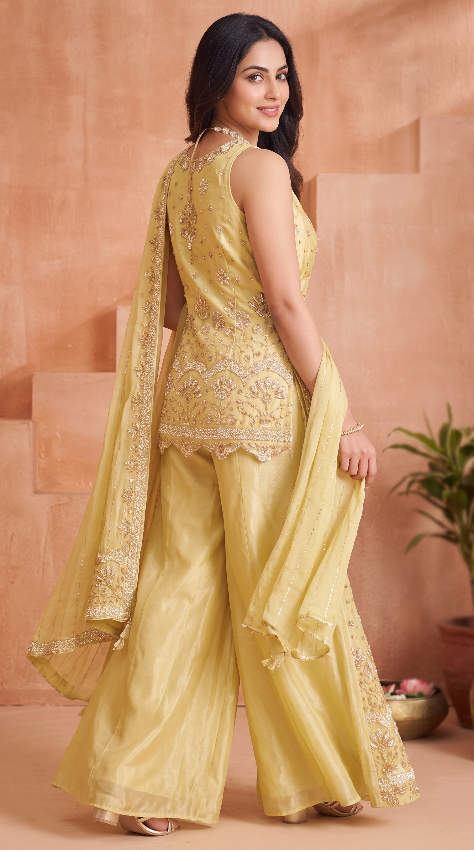 Yellow Soft Silk Sharara Suit