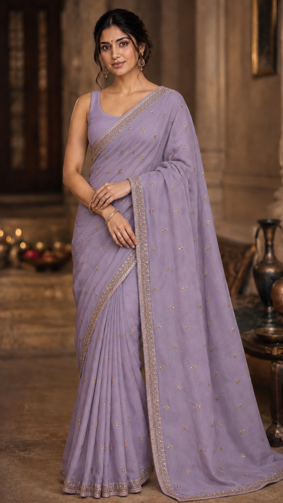 Lilac Organza Fancy Saree