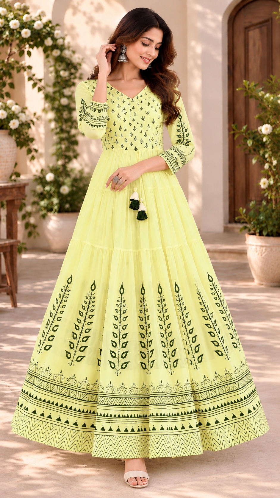 Lemon Yellow Mul Cotton Long Gown