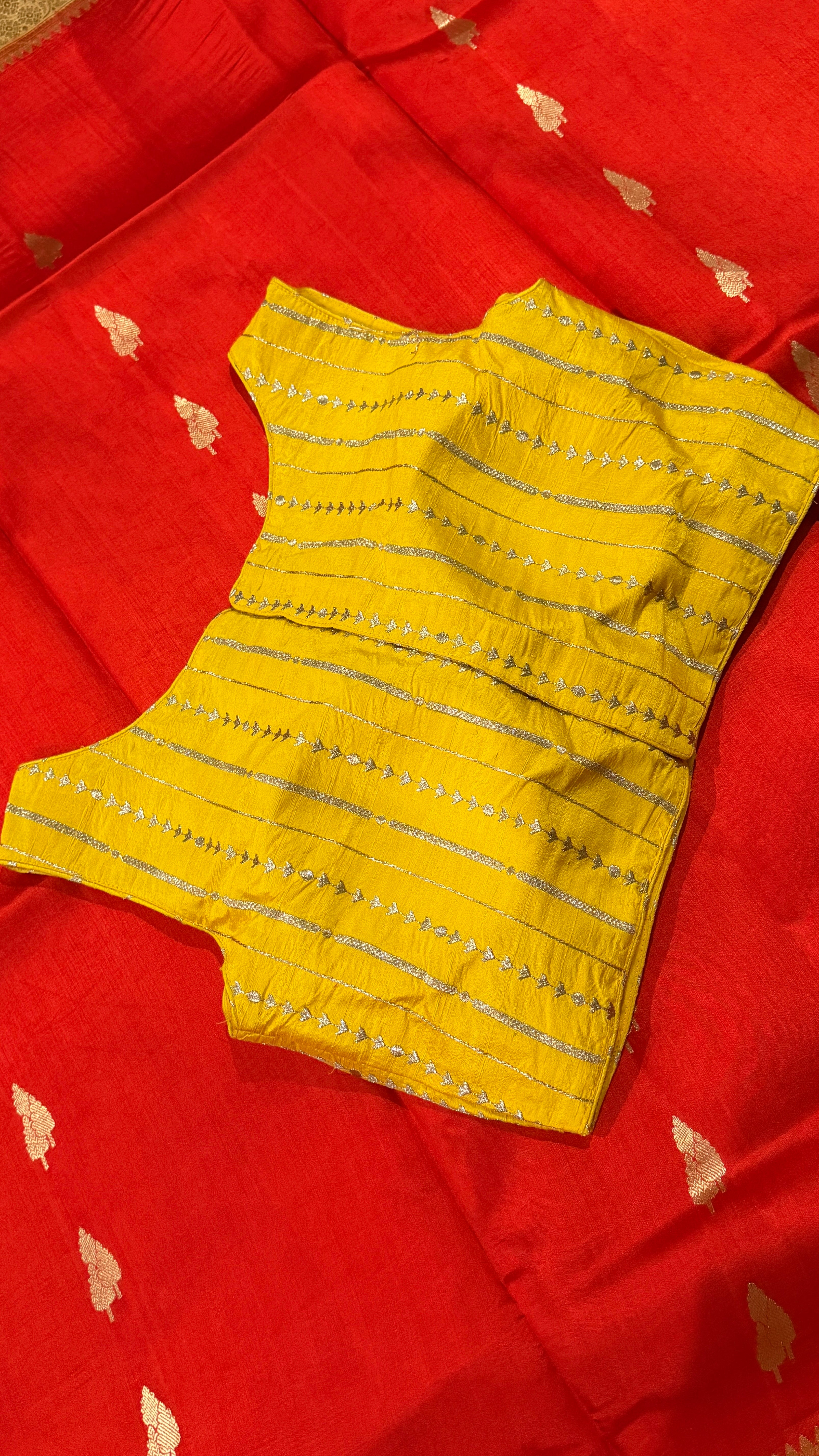 Mustard Sleeveless Zari Vine Blouse