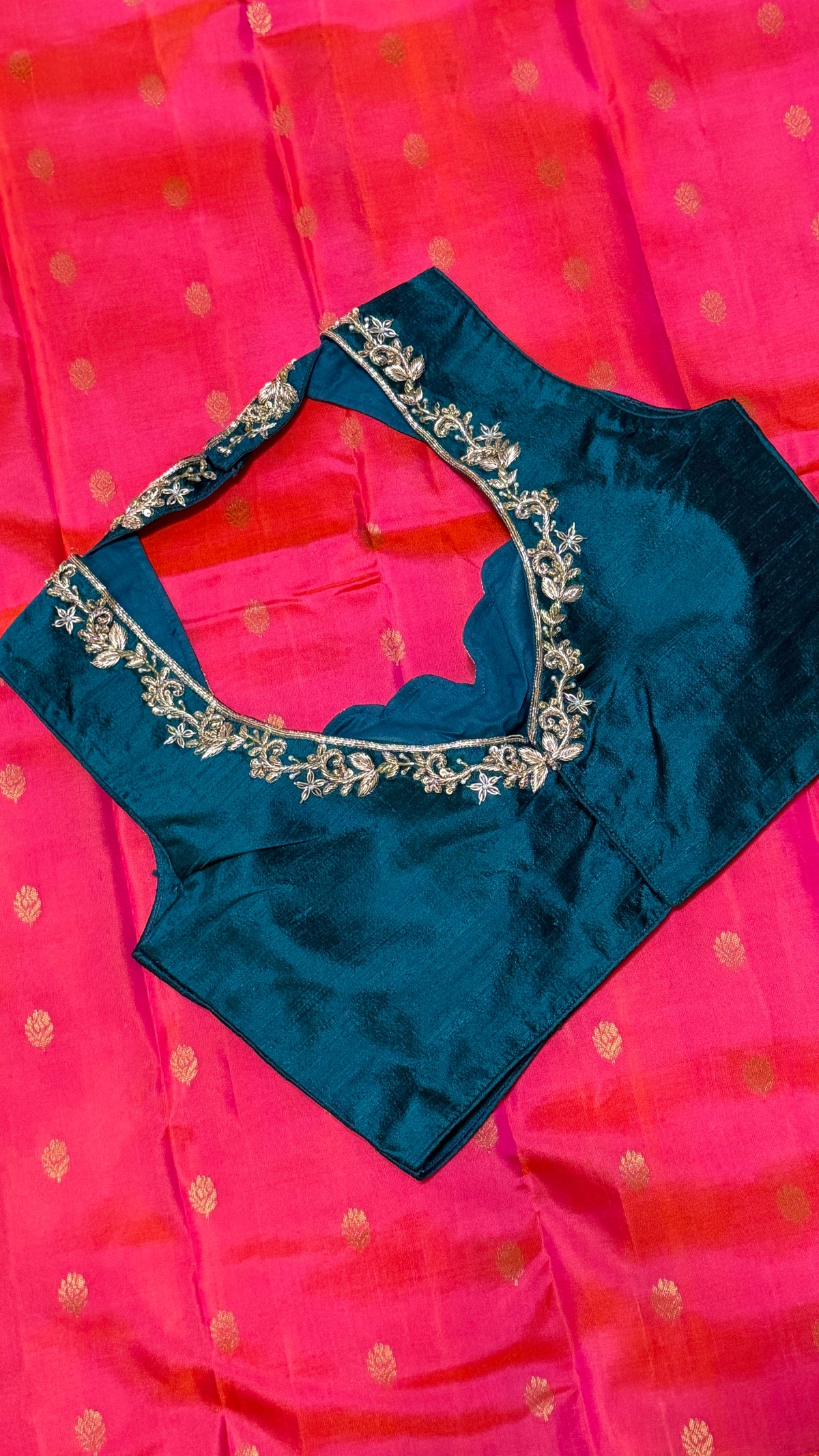 Peakock Green Raw Silk Blouse