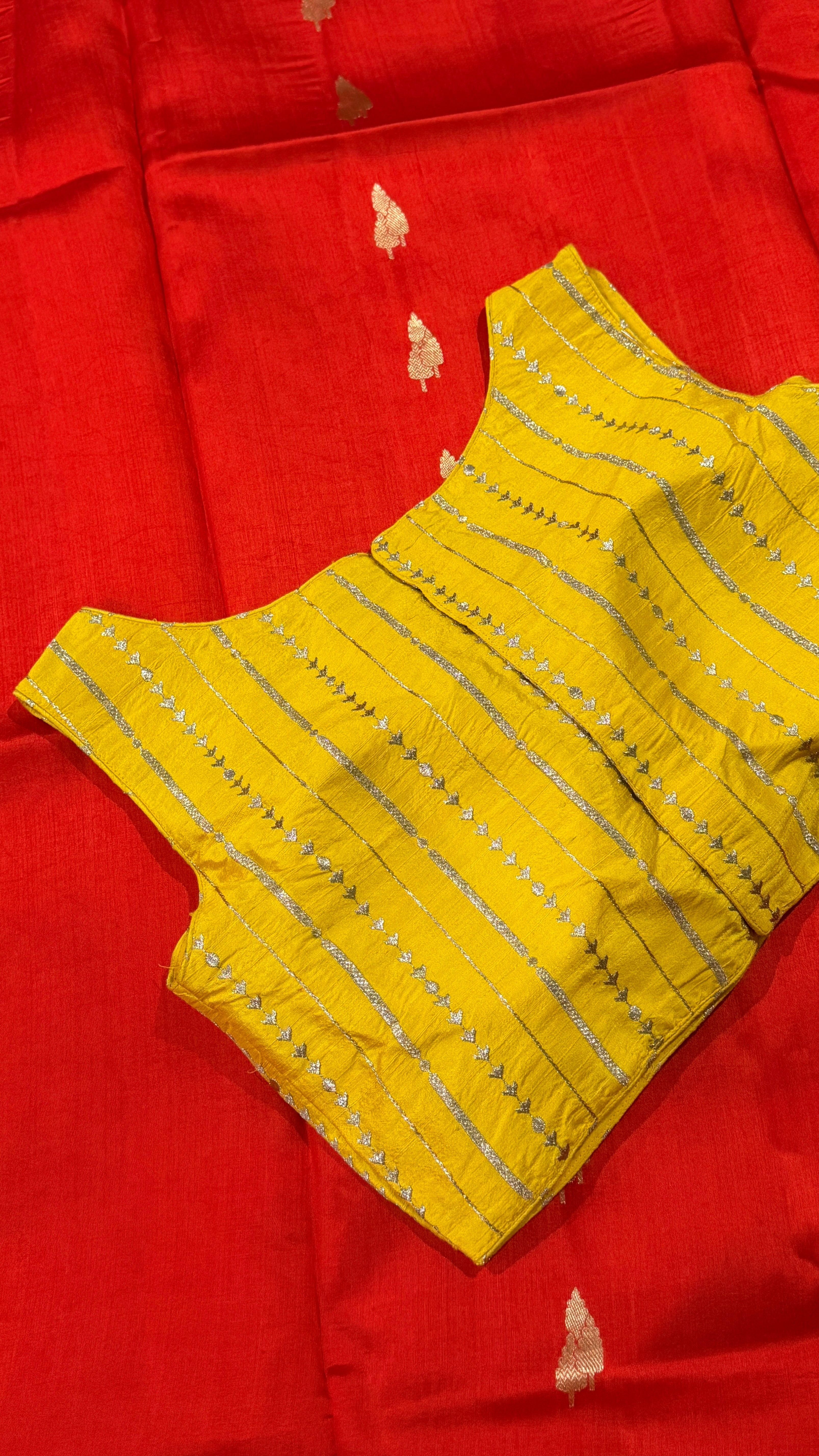 Mustard Sleeveless Zari Vine Blouse