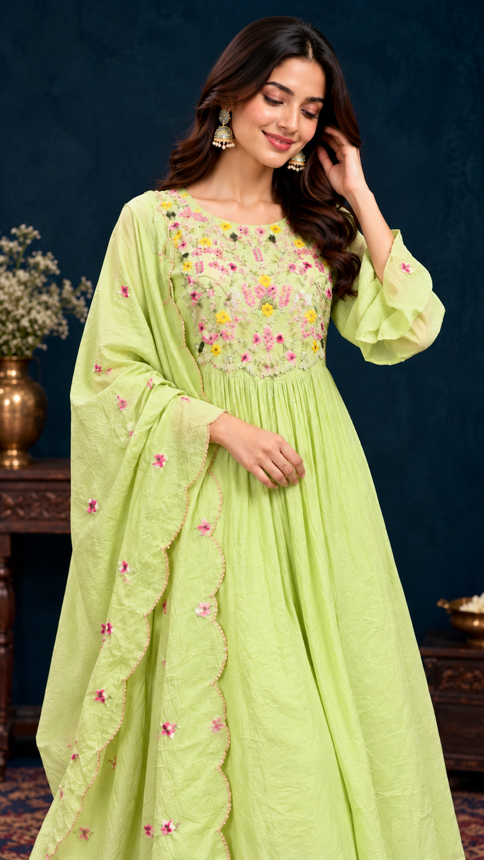 Pistachio Green Mul Chanderi Suit