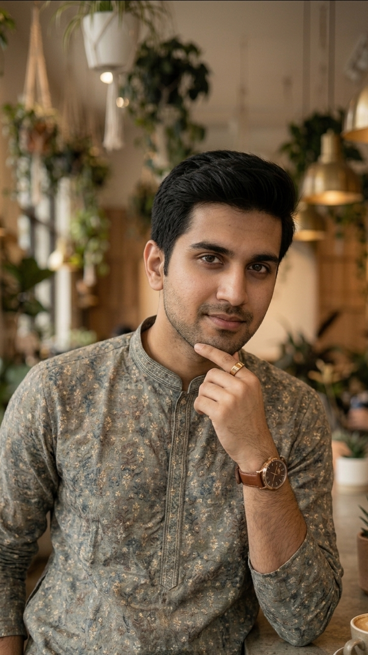 Grey Printed Silk Kurta Set