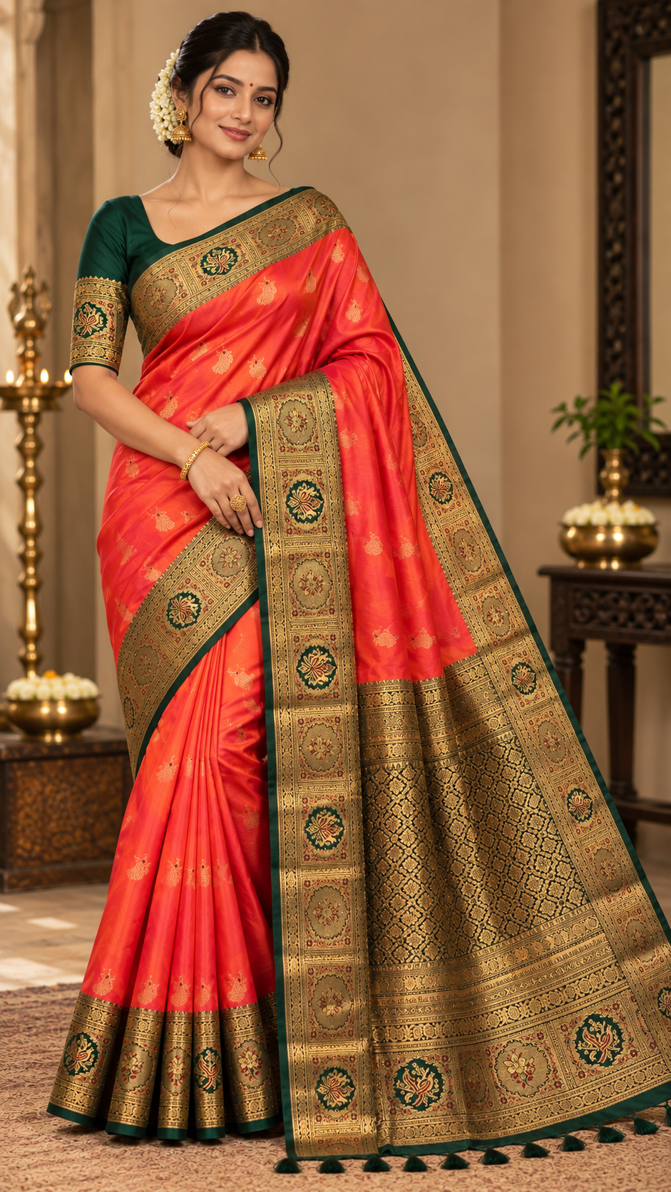 Coral Orange Kanchi Silk Saree