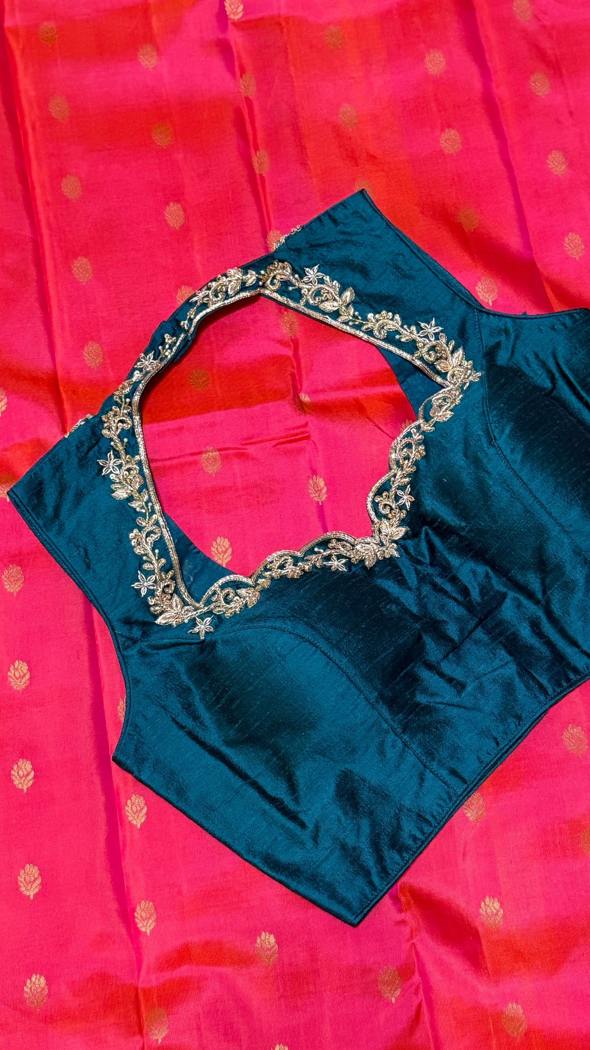 Peakock Green Raw Silk Blouse